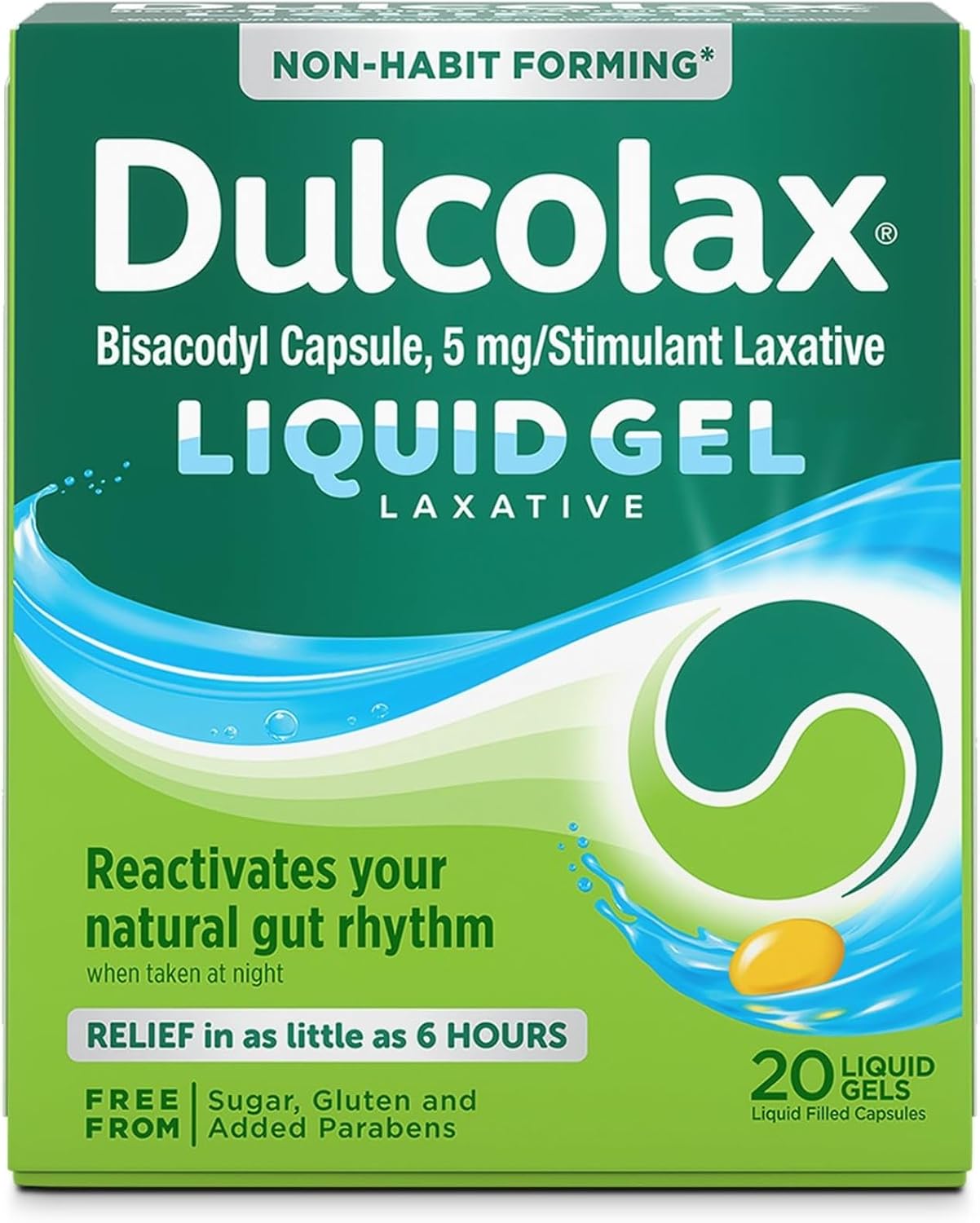 Dulcolax Stimulant Laxative Liquid Gels, Constipation Relief, 20-Count