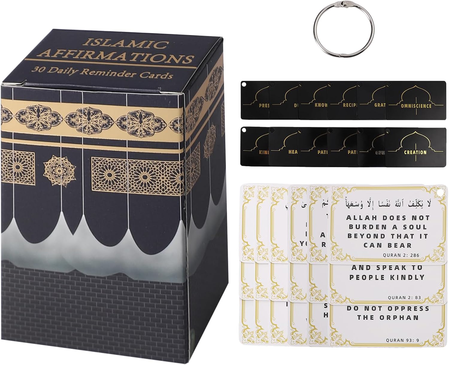 Islamic Affirmations Cards with Kaaba Decor Box,30 Daily Reminders Spiritual,Quran English,Islamic Decor,Ramadan Decorations,Islamic Gifts,Eid Gift,Learn Arabic Flash Cards Daily Affirmation Card