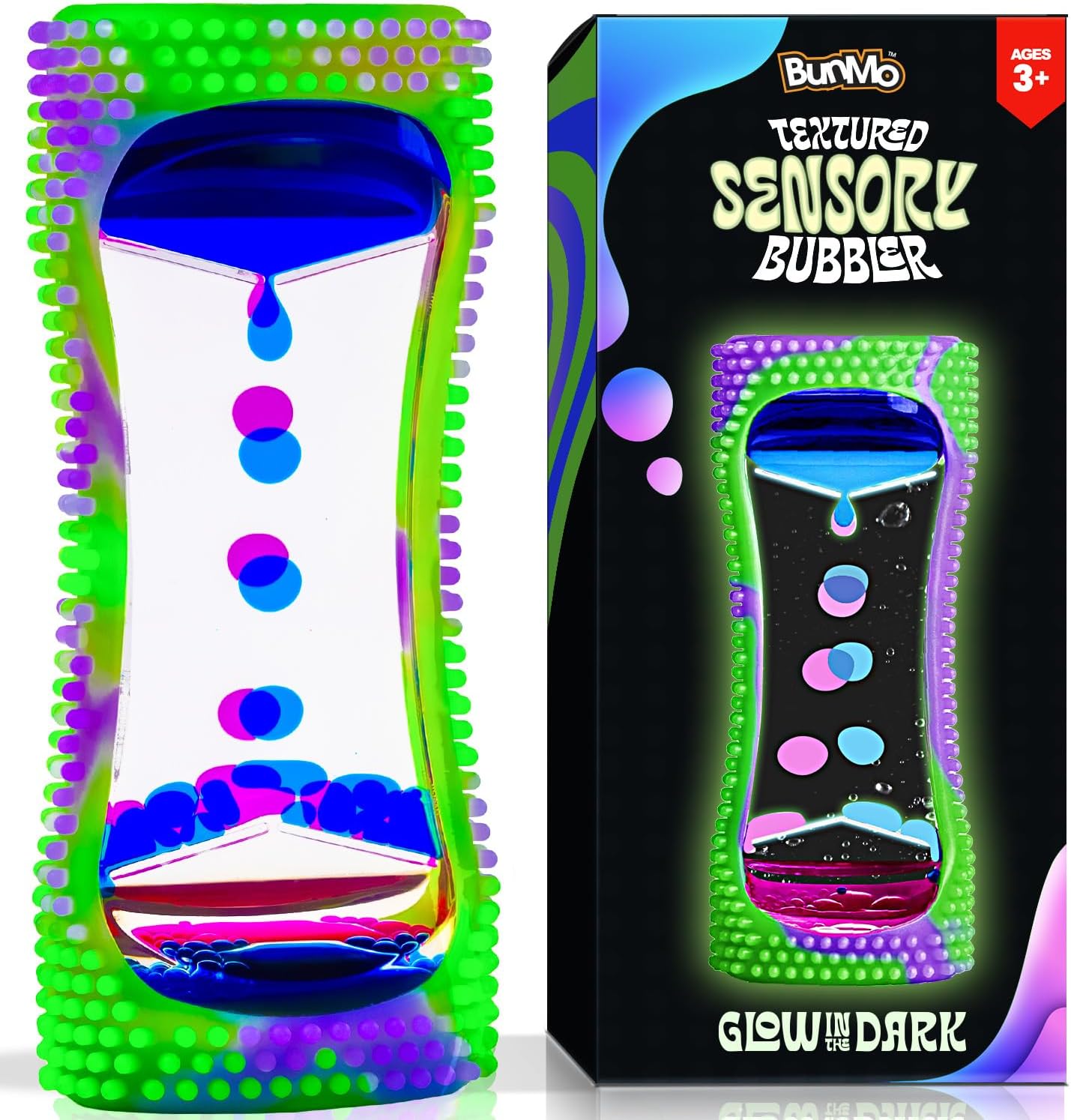 BUNMO Liquid Motion Bubbler Glow-in-The-Dark Sensory Toy for Kids & Adults – Gentle Fidget Toy for Mindfulness – Stimulating Visual Sensory Experience – Colorful Bubble Fidget Timer for Desk & Travel