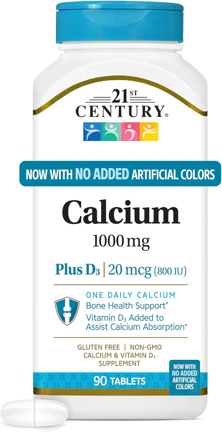 21st Century Calcium 1000mg Plus D3 Tablets, Bone Health, 90 Count