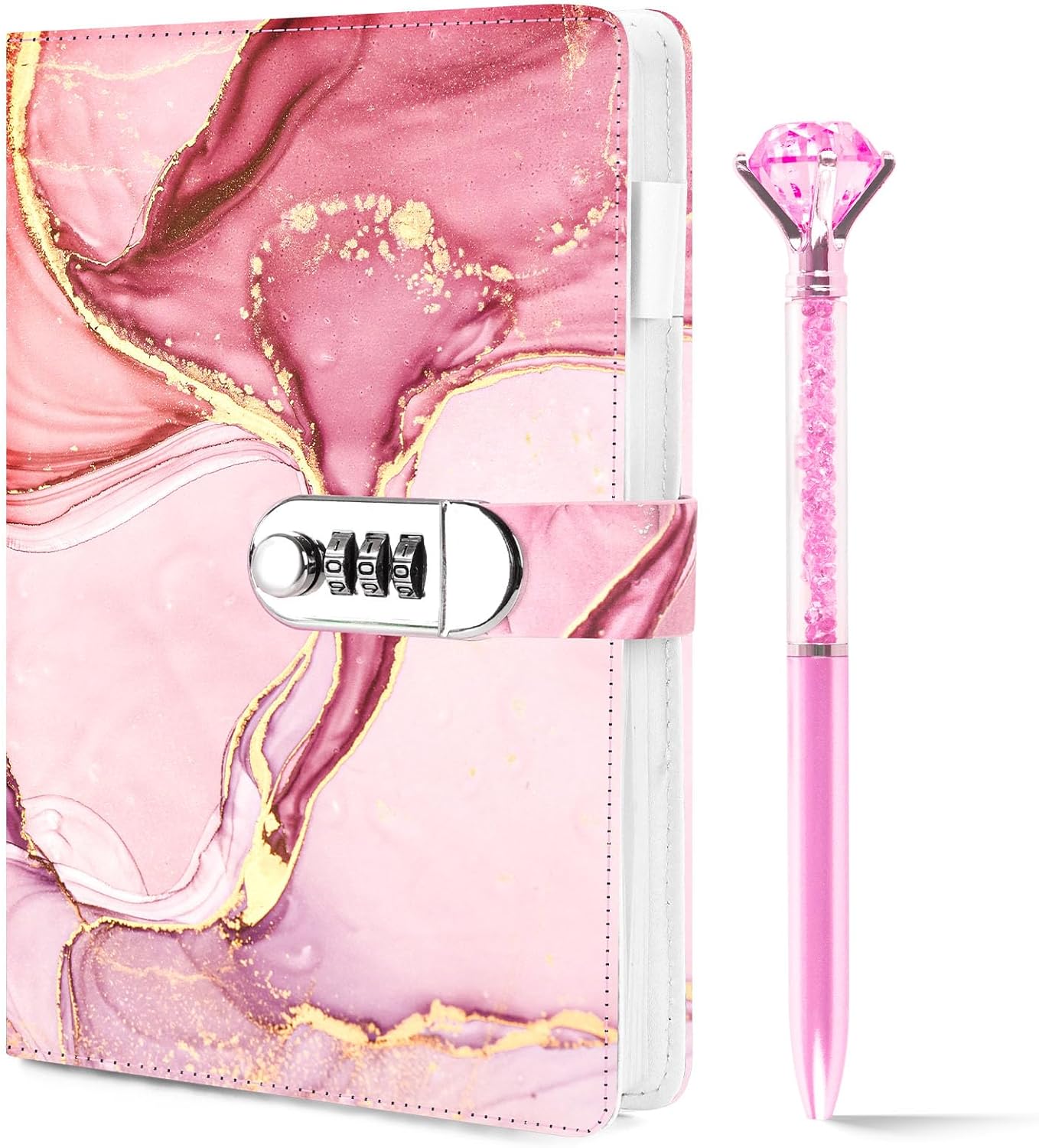 Koogel Diary with Lock for Girls Ages 8-12, A5 Journal with Lock 240 Pages, Kids Locking Secret Diary Writing Journal with Pen, Cute Birthday Gifts Stuff for Teen Tween Girls Age 8 9 10 11 12, Pink
