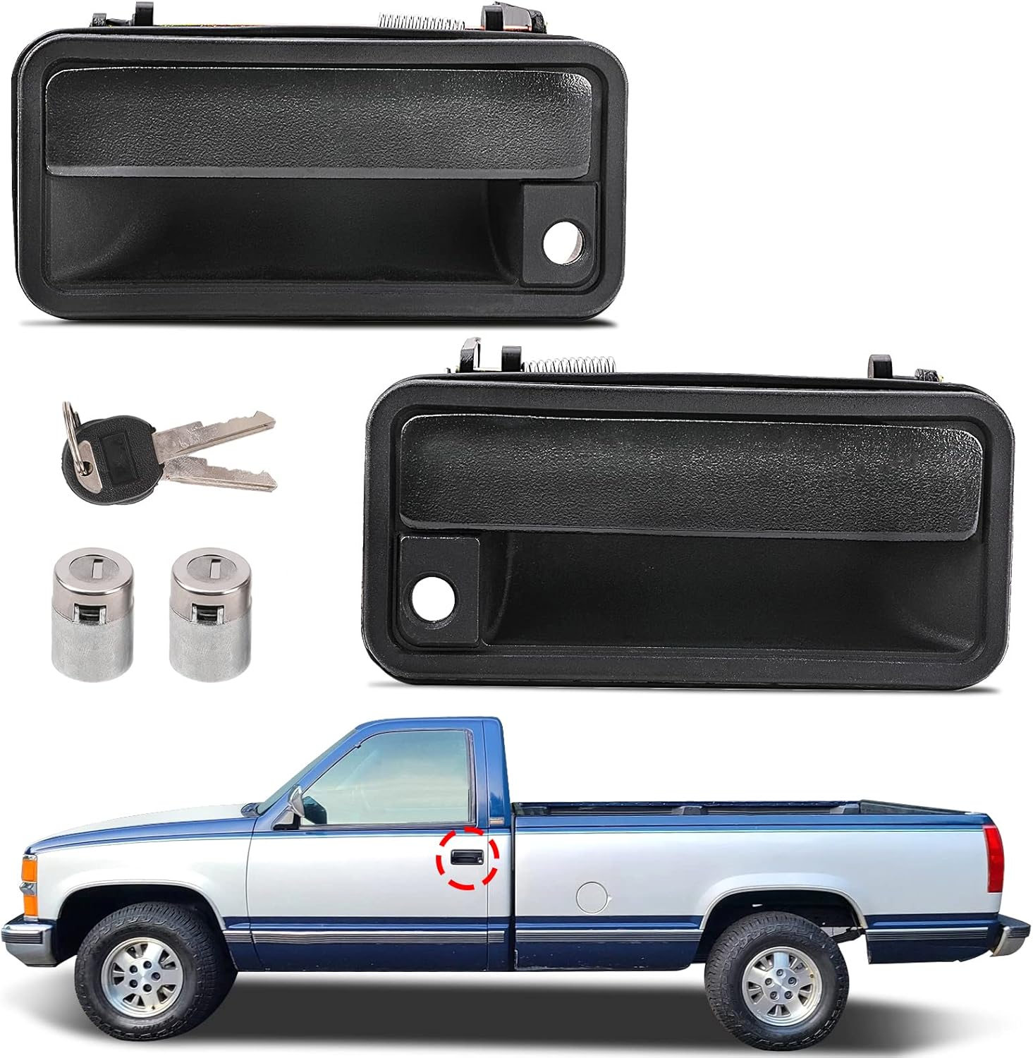 Exterior Door Handle w/Lock Cylinder & Keys for Chevy C1500 C2500 C3500 K1500 K2500 K3500 GMC Yukon Front Left & Right Chevrolet GMC Truck Door Handles Replace 15742229 15742230
