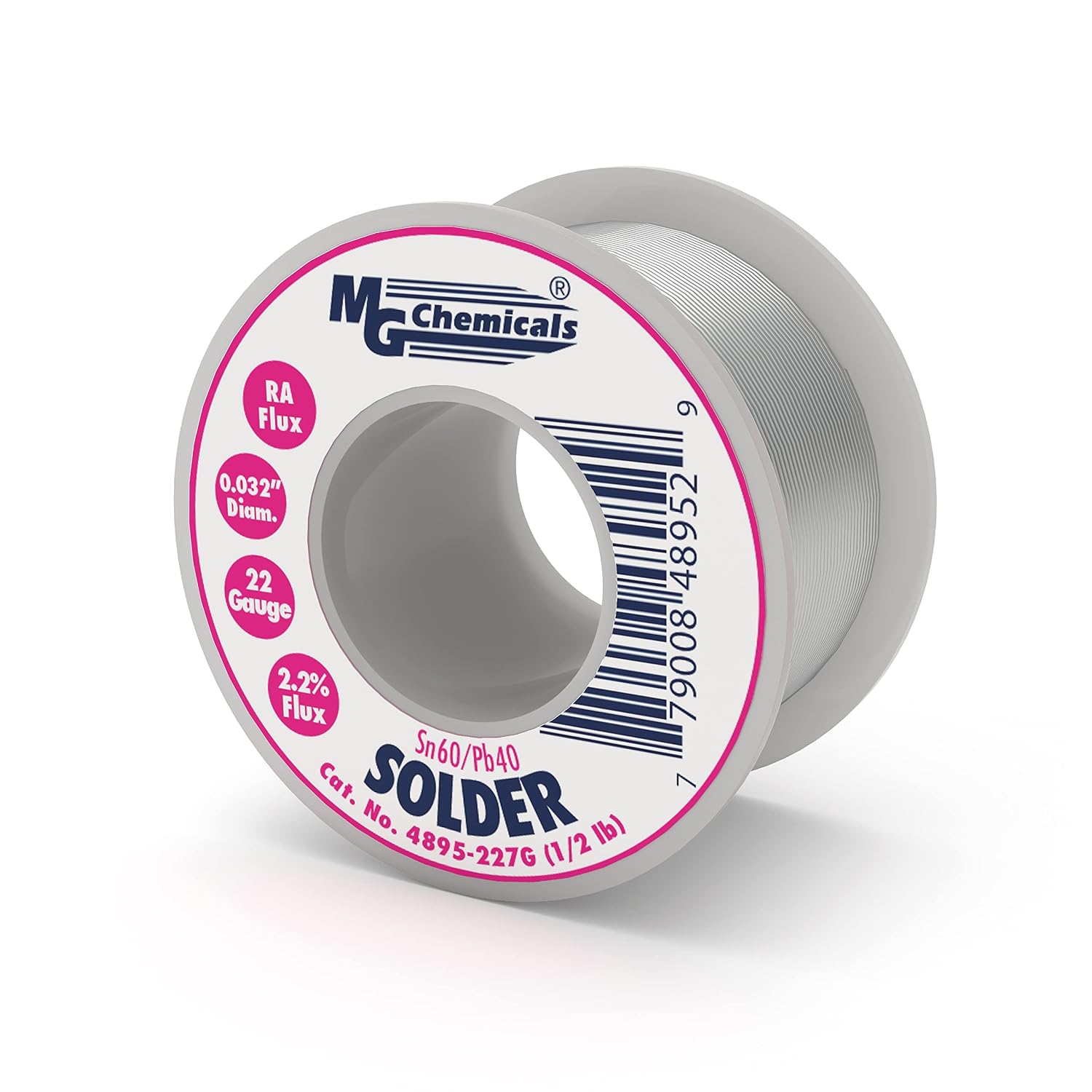MG Chemicals 4895-227G 60/40 Rosin Core Leaded Solder, 0.032" Diameter, 1/2 lbs Spool
