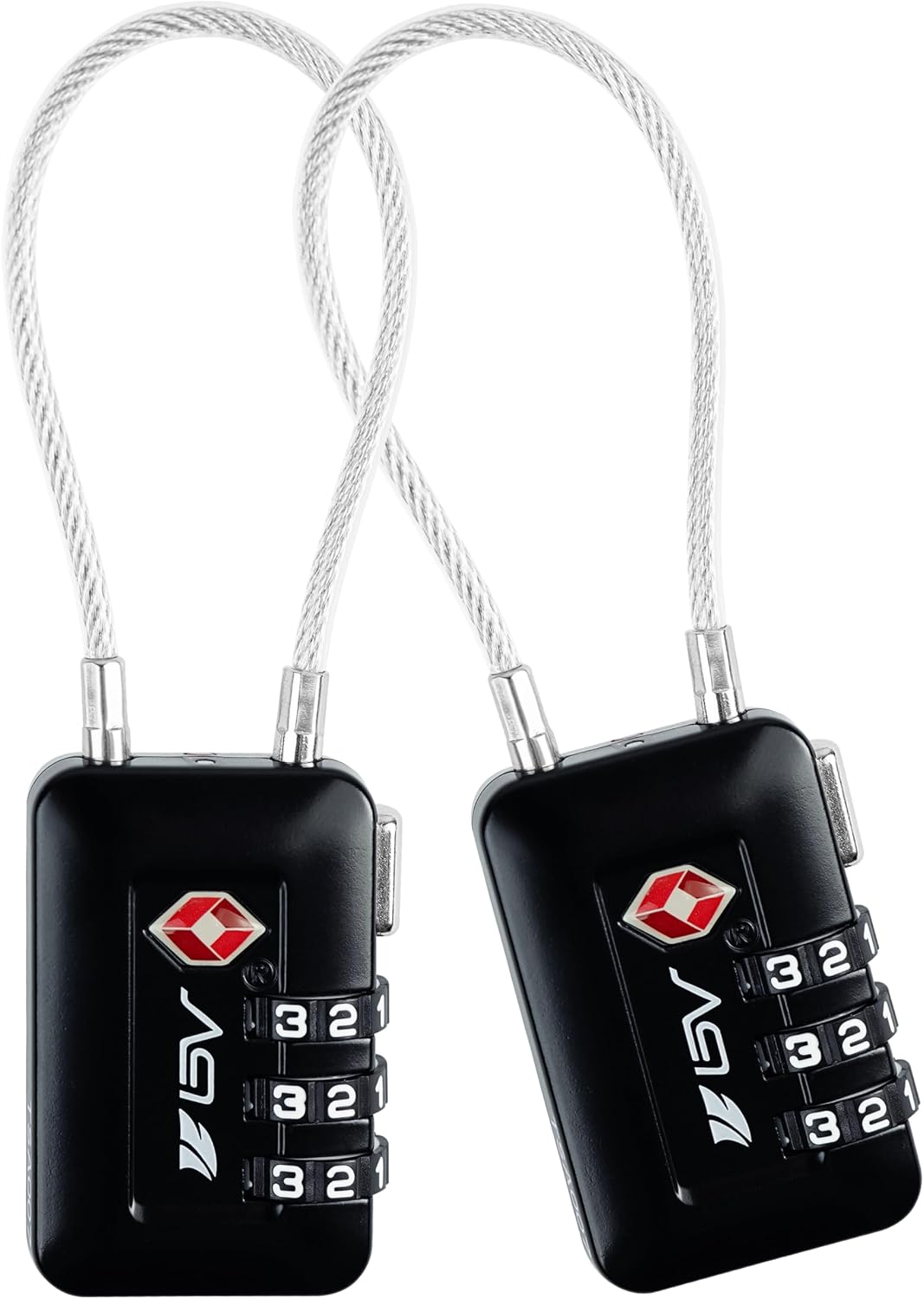 BV Luggage Locks TSA Accepted, Travel Sentry Approved 3-Digit Combination Suitcase Locks with Open Alert & Flexible Cable for Travel, Backpacks, Lockers, Cases, Black, 2 Pack
