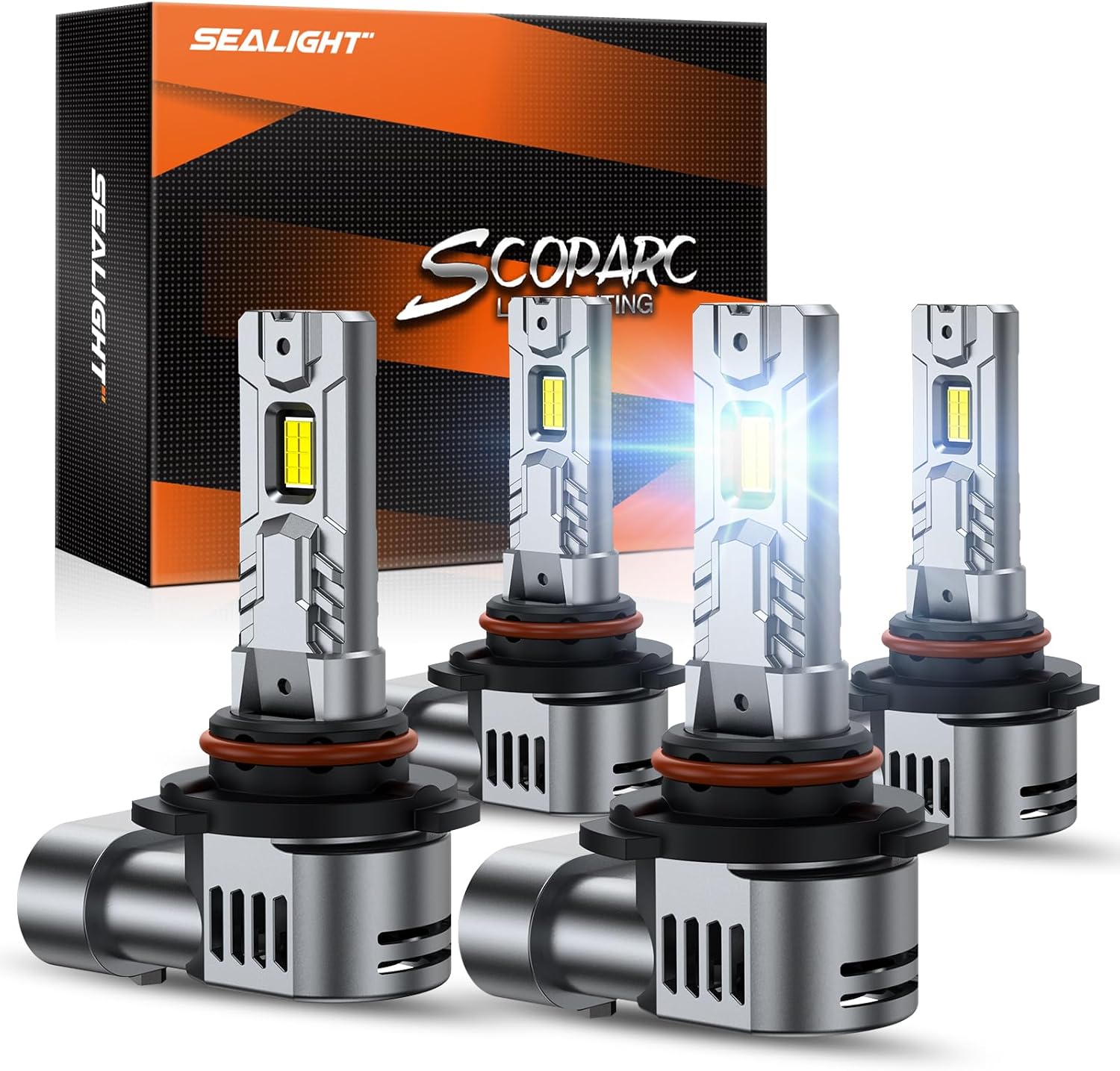 SEALIGHT 9005/HB3 9006/HB4 Light Bulbs Combo, 100,000LM 1:1 Design 9005 9006 Fog Bulbs with Cooling Fans, Plug-N-Play, Tail Light Lenses, Pack of 4, White