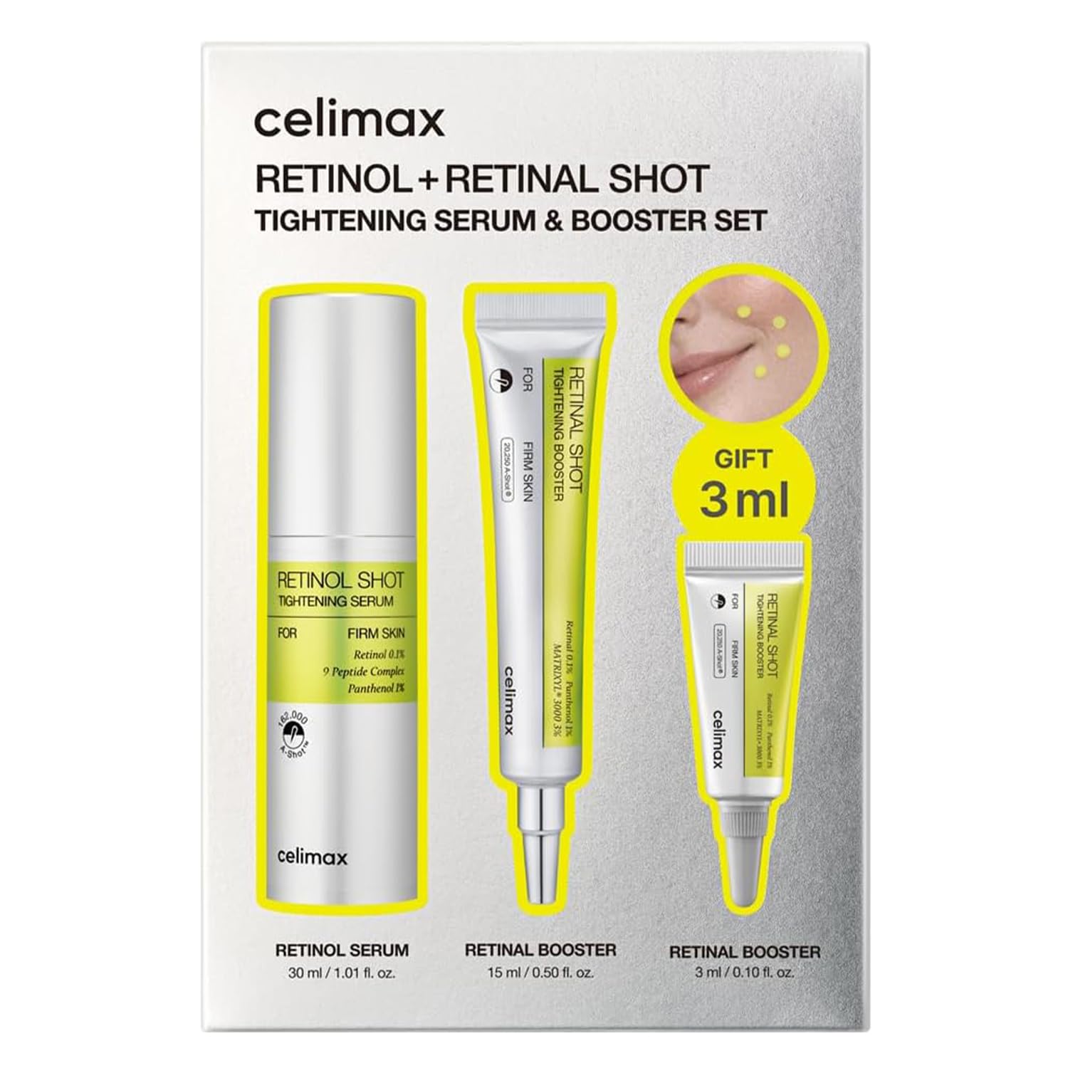 celimax The Vita A Retinal Shot Tightening Booster (Global Set, 1.61 fl.oz) | 0.1% Retinal, 3% Matryxyl, High-Strength Retinoid, Anti Aging, Pore Minimizer, Fine Lines, Skin Firming, Korean Skin Care