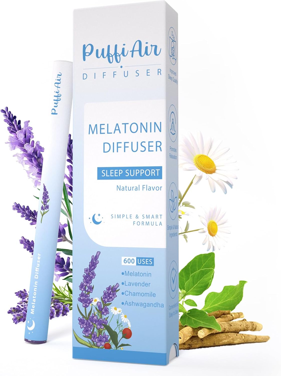 Herbal Melatonin Diffuser Upgraded with Lavender, Chamonile and Ashwagandha for Sleep Support and Stress Relief