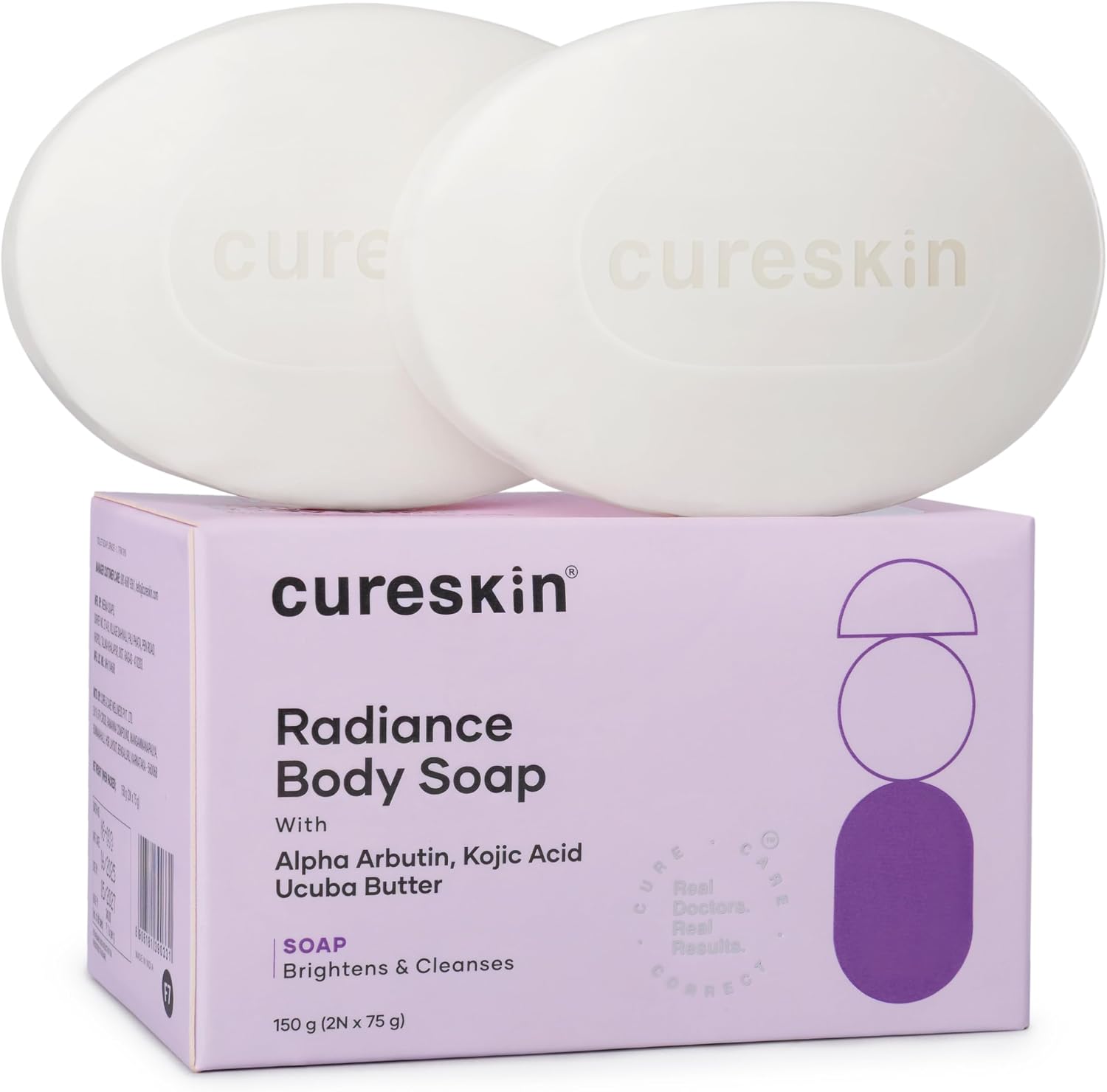 Cureskin Radiance Body Soap | For Pigmentation & Sun Damage with Alpha Arbutin, Kojic Acid and Ucuba Butter | Soap Tan Removal, 75 g (Pack of 2)