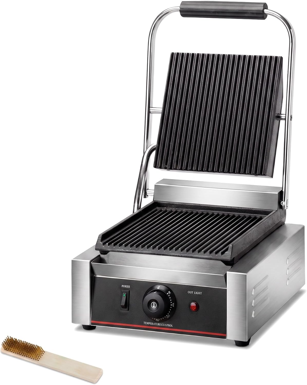 Commercial Panini Press With Grooved Grill Sandwich Maker Machine Electric Contact Grill Single (Single Grooved Top&Bottom)