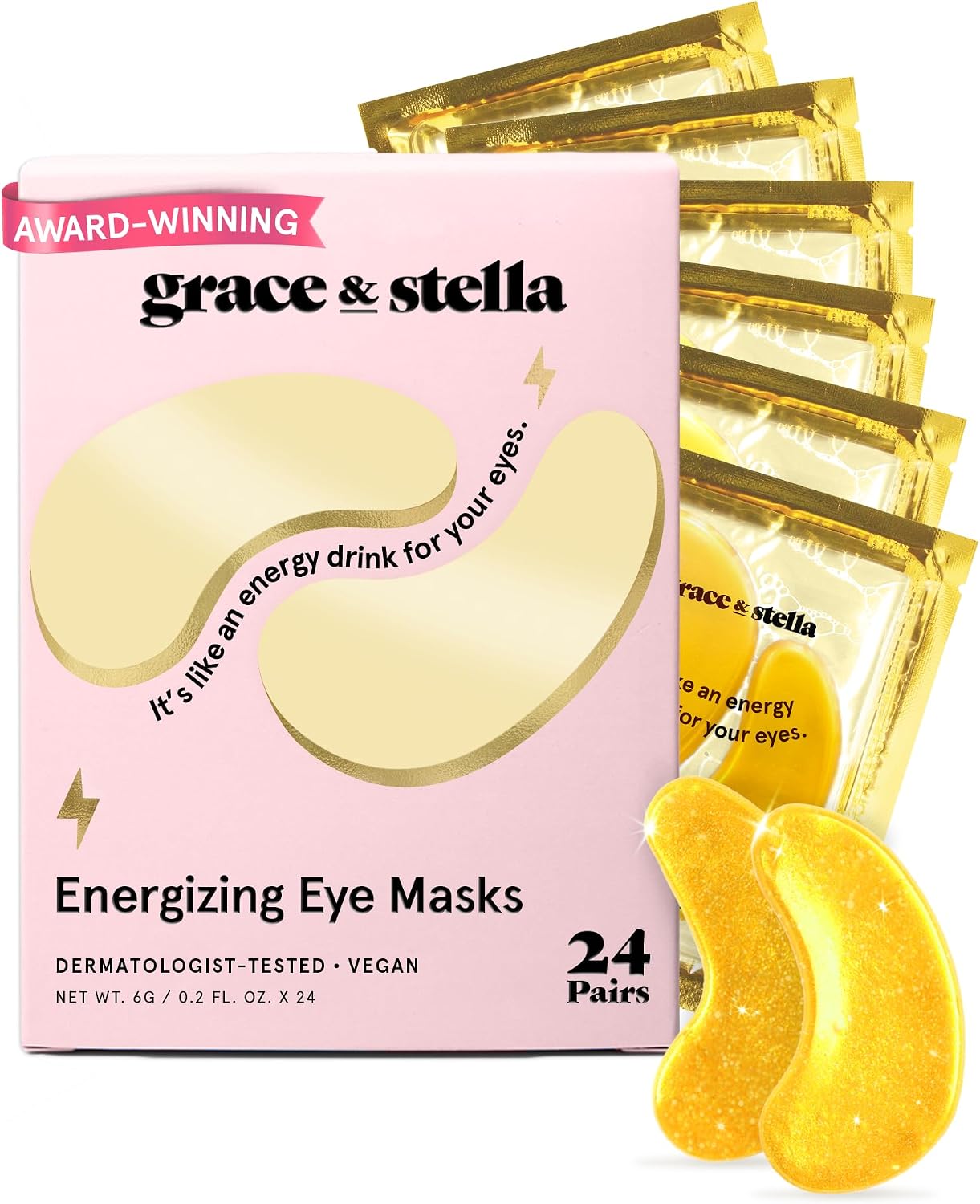 grace and stella Under Eye Gel Patches - Reduce Dark Circles, Puffy Eyes, Undereye Bags, Wrinkles - Under Eye Masks, Vegan Cruelty-Free Self Care Gifts for Women (24 Pairs, Gold)