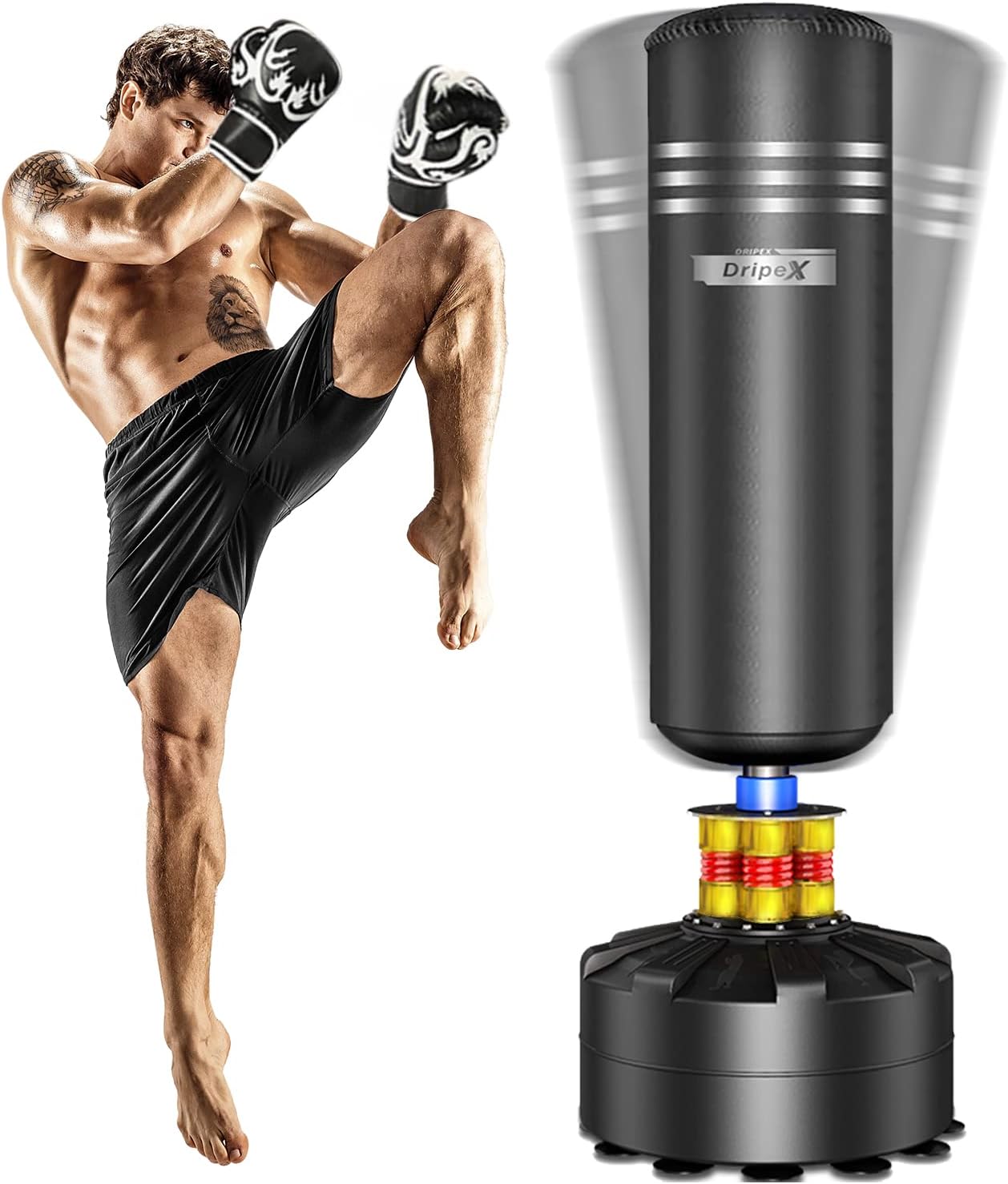 Dripex Adult Free Standing Boxing Punch Bag, Heavy Duty Punching Bag Stand with Suction Cup Base - 69''