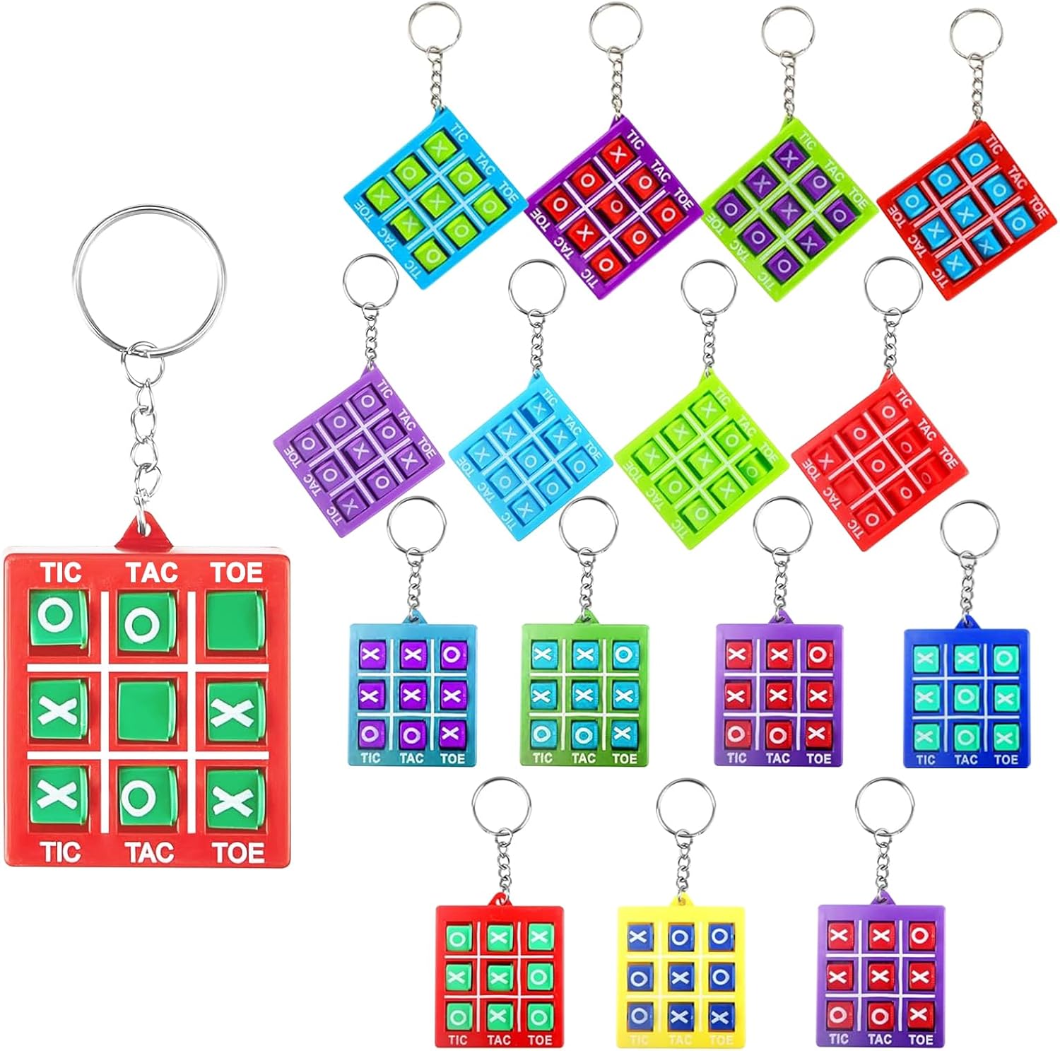 Tic Toe Tac Keychain, Tic Toe Tac Game Pendant Keyrings, Plastic Keyholders Party Favors, Mini Game Backpack Clip, Assorted Colours Fidget Key Fob, Key Chains for Kids Birthday Gifts