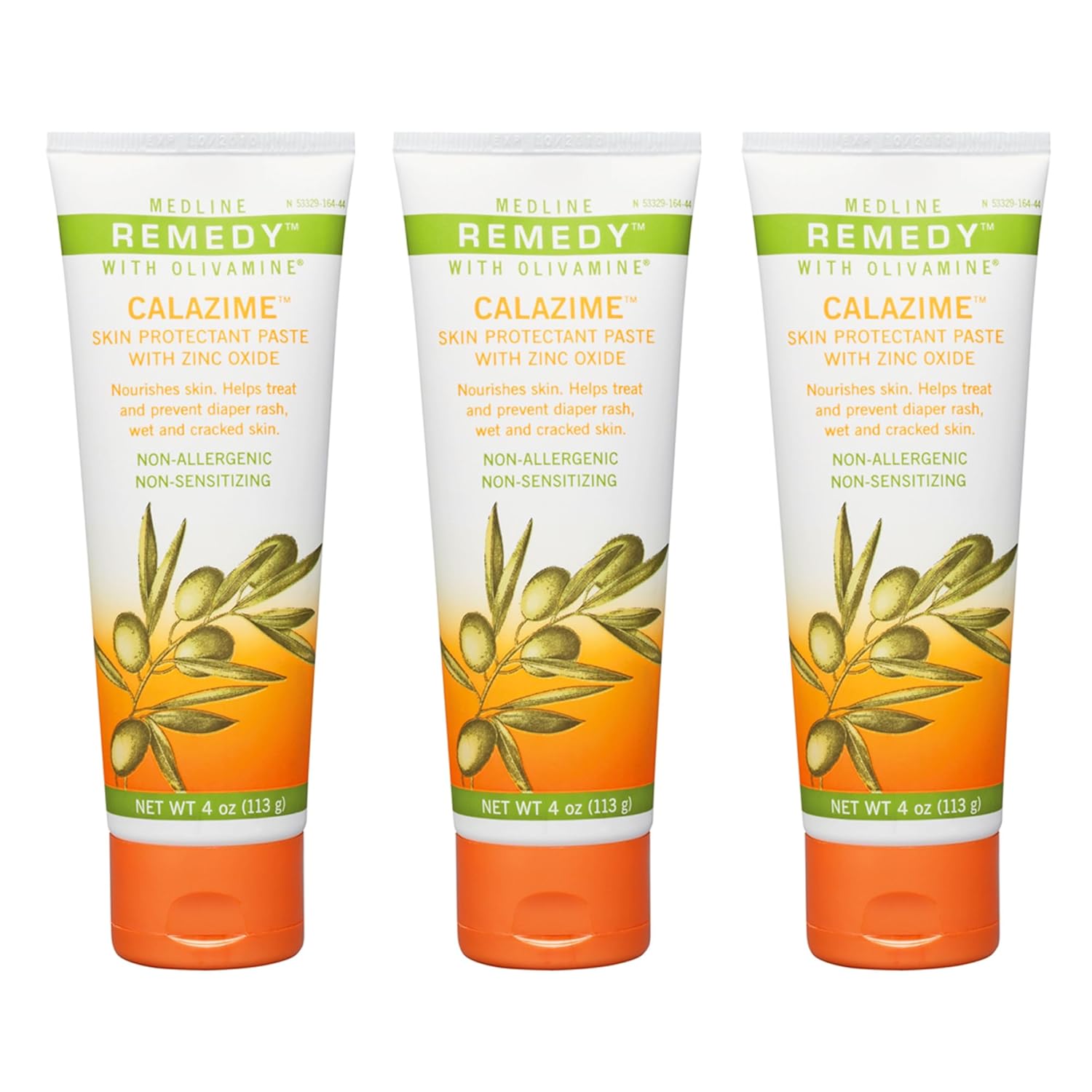 Medline Remedy Olivamine Calazime Skin Protectant Paste Cream, Used with Dry Chapped from Diaper Rash, Incontinence, Dermatitis, Psoriasis, Burns, Bites, White, 4 Oz, 3 Count