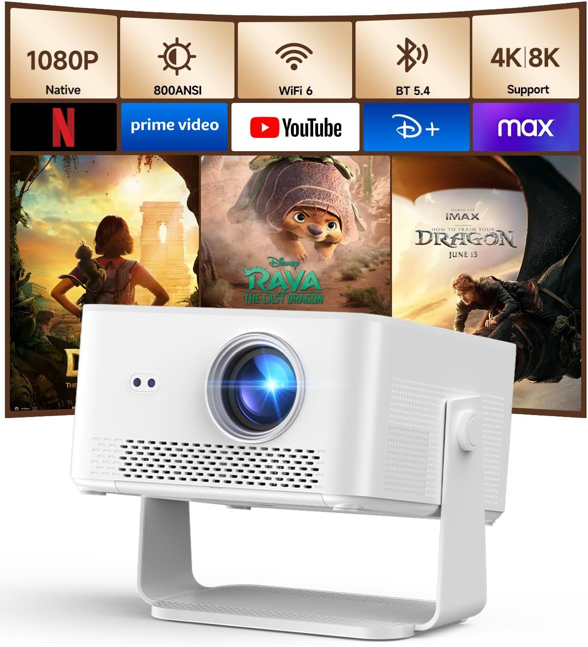 [Android 14 & 800ANSI] Magcubic Mini Projector 4K 8K Support, Smart Projector Native 1080P with WiFi 6, Bluetooth 5.4, Auto Focus, Auto Keystone, 180° Rotation, Portable Projetor for Bedroom HY450Max