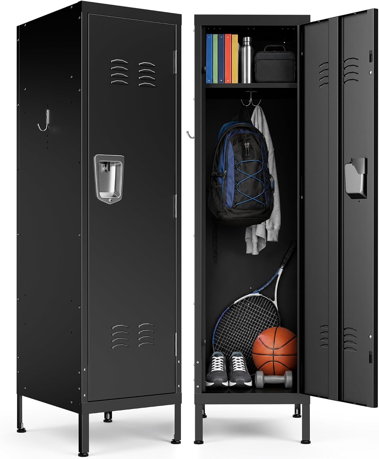 Metal Lockers for Employees, Storage Employee Locker, Storage Lockers with Shelves Steel Cabinet for Home (Black, 1 Door)
