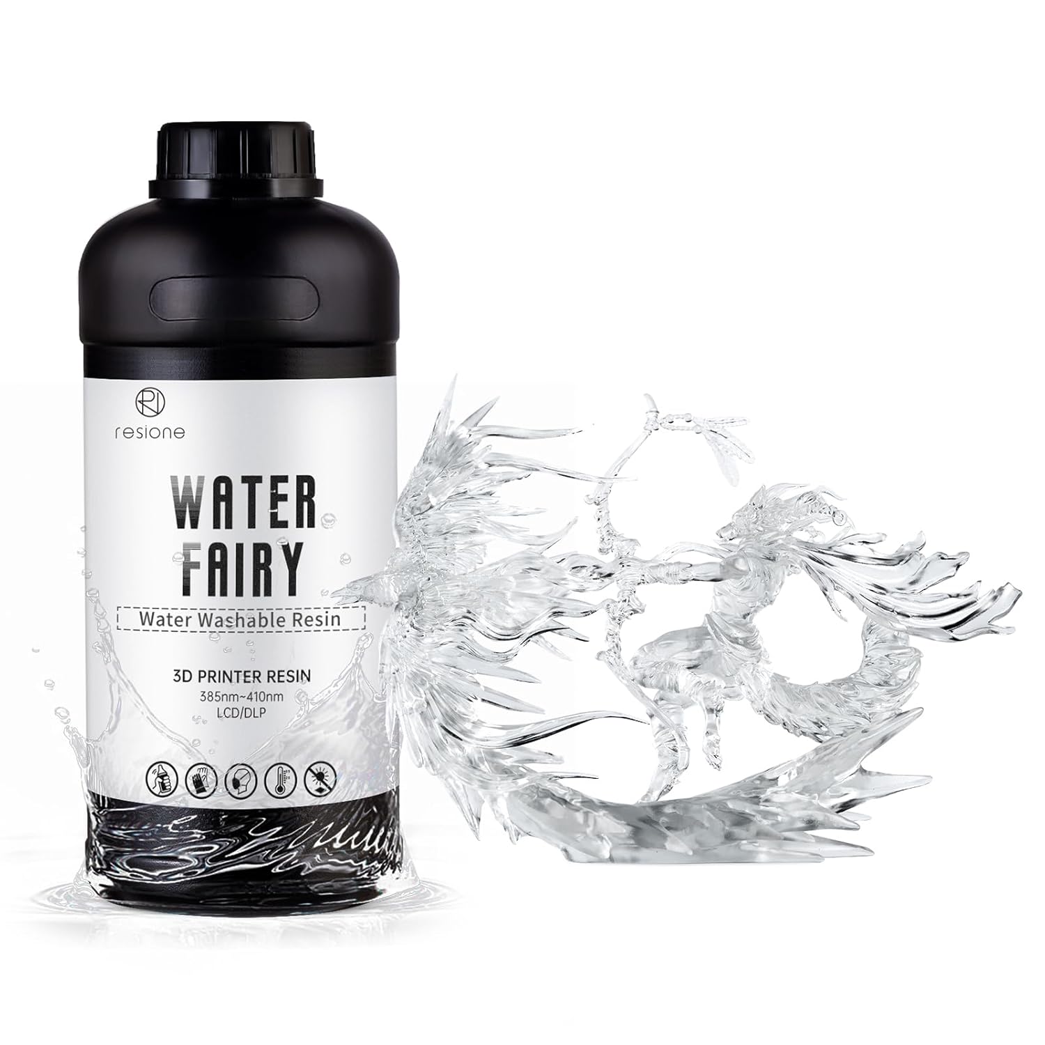 Water Washable 3D Printer Resin: RESIONE 405nm High Speed Printing Liquid Resin - Low Odor Clear Resin 3D Print with Excellent Fluidity for LCD/DLP 3D Printing - Crystal Clear 1kg
