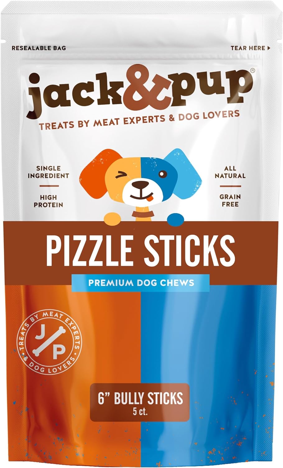 Jack&Pup 15cm Pizzle Sticks for Dogs (Thick - 5 Count) Odour Free Bully Sticks Long Lasting | All Natural, 100% Pizzle Stick No Additives