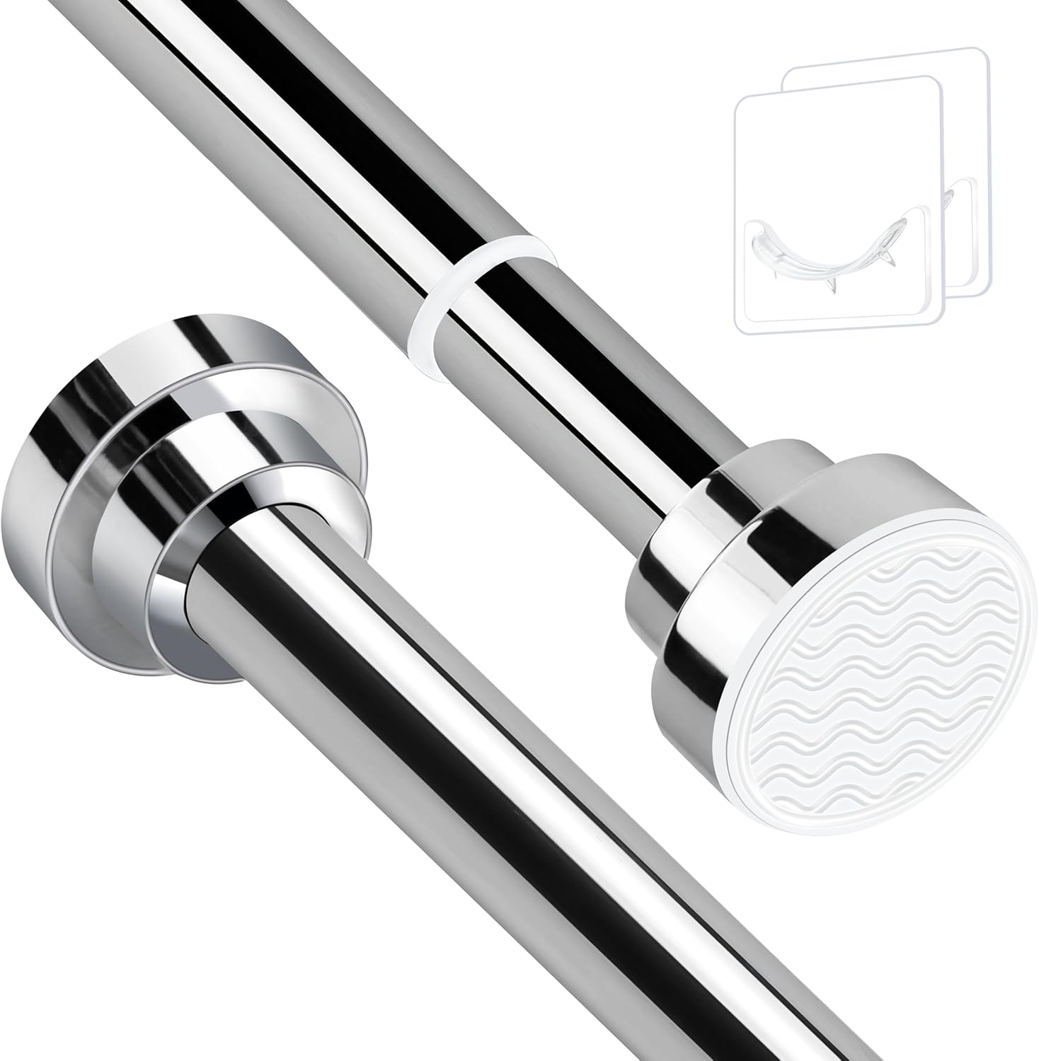 Stainless Steel Extendable Shower Curtain Rod Tension Pole (130cm-193cm), including 2 Holders,Net Voile Curtains Rail,Adjustable Telescopic Rods Extendable for Kitchen Cupboard Bathroom Window