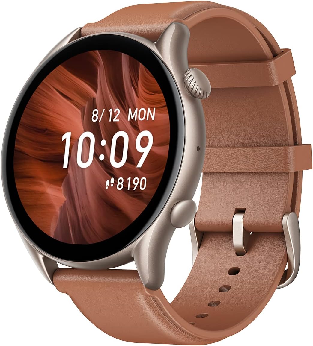 Amazfit GTR 3 Pro 46mm Smart Watch with AMOLED Display, Heart Rate, Sleep, Stress, SpO2 Monitoring, Sports Watch with 150+ Sports Modes, GPS, Bluetooth Calls, Music Control, Alexa Built-in, Brown