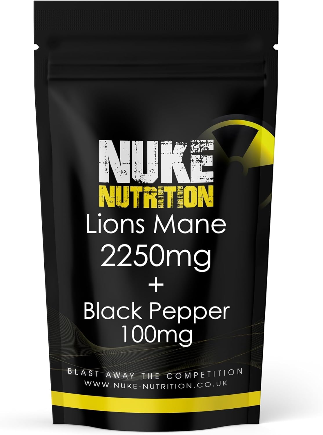 Nuke Nutrition Lions Mane & Black Pepper Capsules x60 - Pure Extract Lion's Mane - High Strength Lions Mane Supplement - Mushroom Complex - Lion's Mane Mushroom Brain Supplement
