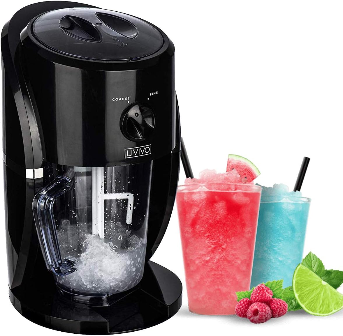 LIVIVO Electric Ice Crusher Blender Crushed Slush Cocktail Making Ice Crushing Machine - for Snow Cones Slushies Smoothies and Iced Coffees Frappuccinos – BPA Free Jug with Built- Stirrer & Scoop