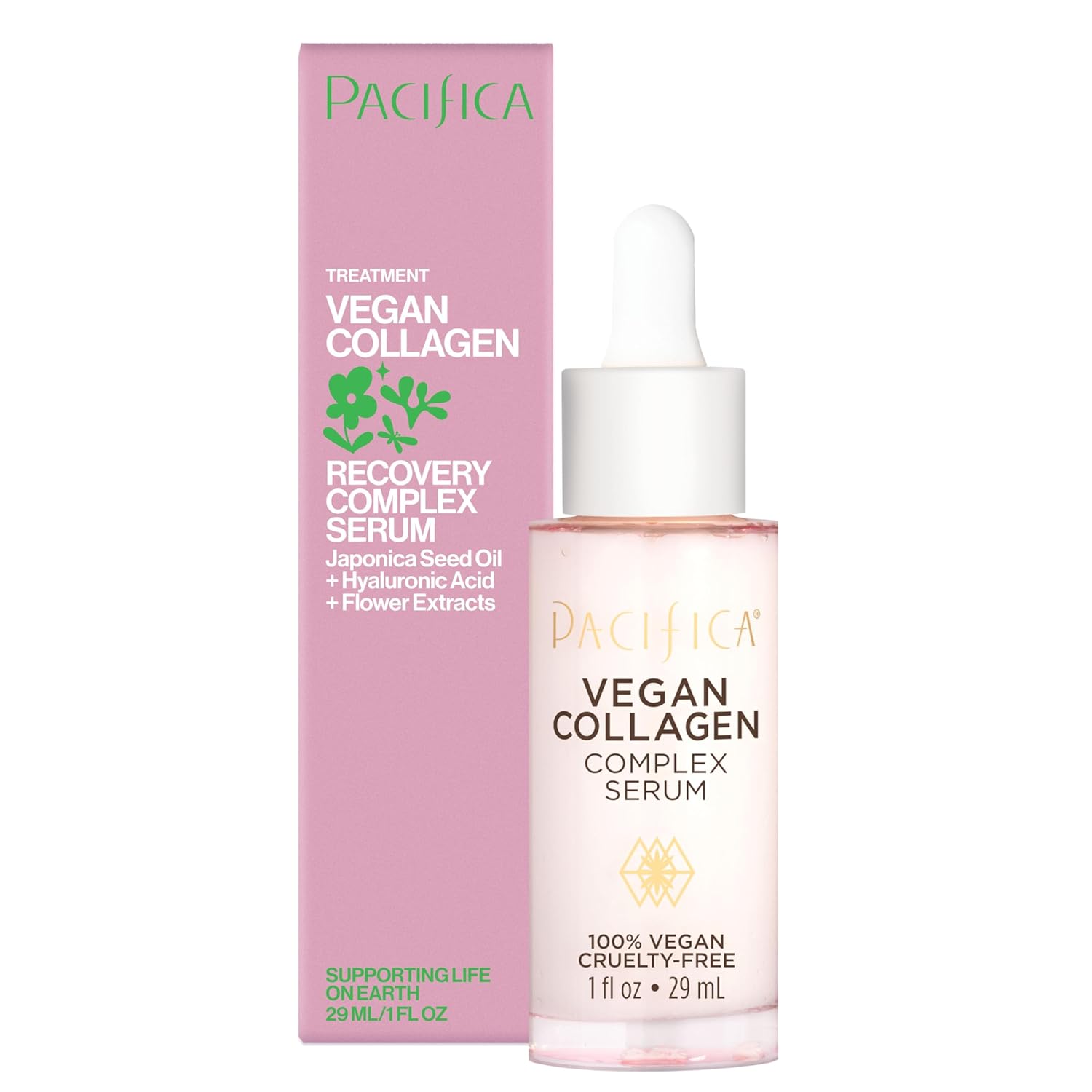 Pacifica Vegan Collagen Complex Face Serum Anti Aging Hydrating Serum w/Hyaluronic Acid for Plumping & Firming Collagen Boosting Facial Serum for Fine Lines & Wrinkles Clean Dermatologist Tested