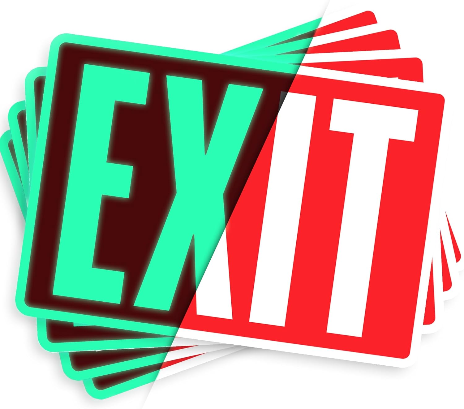 Exit Sign Stickers - Glow in The Dark - 4 pcs, 10" by 7" - Ideal Illuminated Emergency Exit Signs for Business or Office - Photoluminescent and UV Protected - Apply to Door, Wall, Window