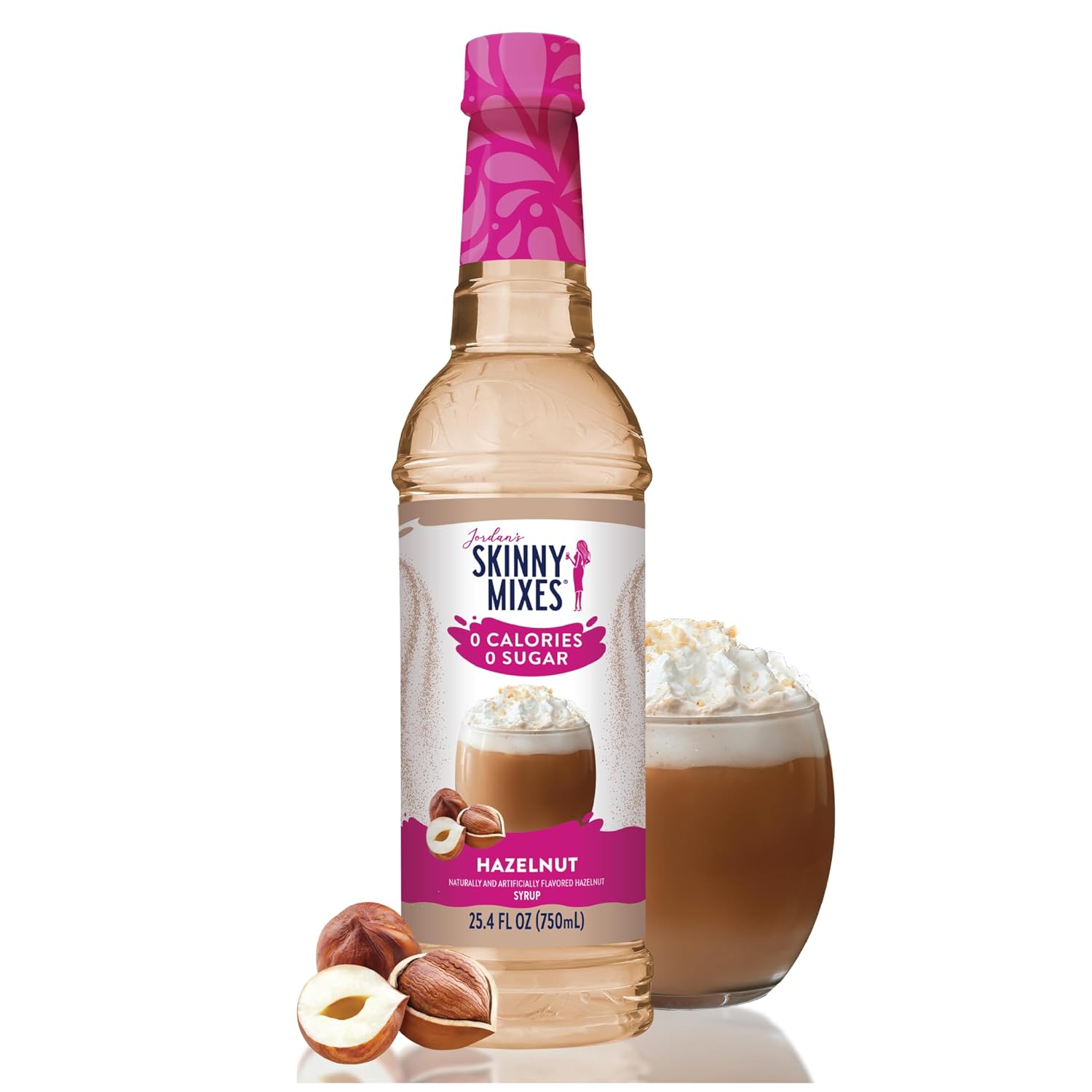 Jordan's Skinny Syrups Sugar Free Coffee Syrup, Hazlenut Flavor Drink Mix, Zero Calorie Flavoring for Chai Latte, Protein Shake, Food and More, Gluten Free, Keto Friendly, 25.4 Fl Oz, 1 Pack