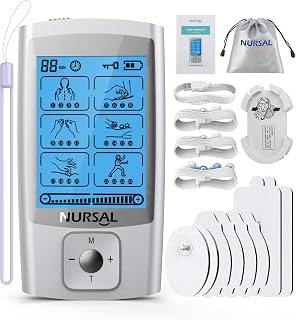 NURSAL 24 Modes TENS Unit Muscle Stimulator with Continuous Stimulation, Rechargeable Electronic Pulse Massager with 8 Pads for Back and Shoulder Pain Relief and Muscle Strength