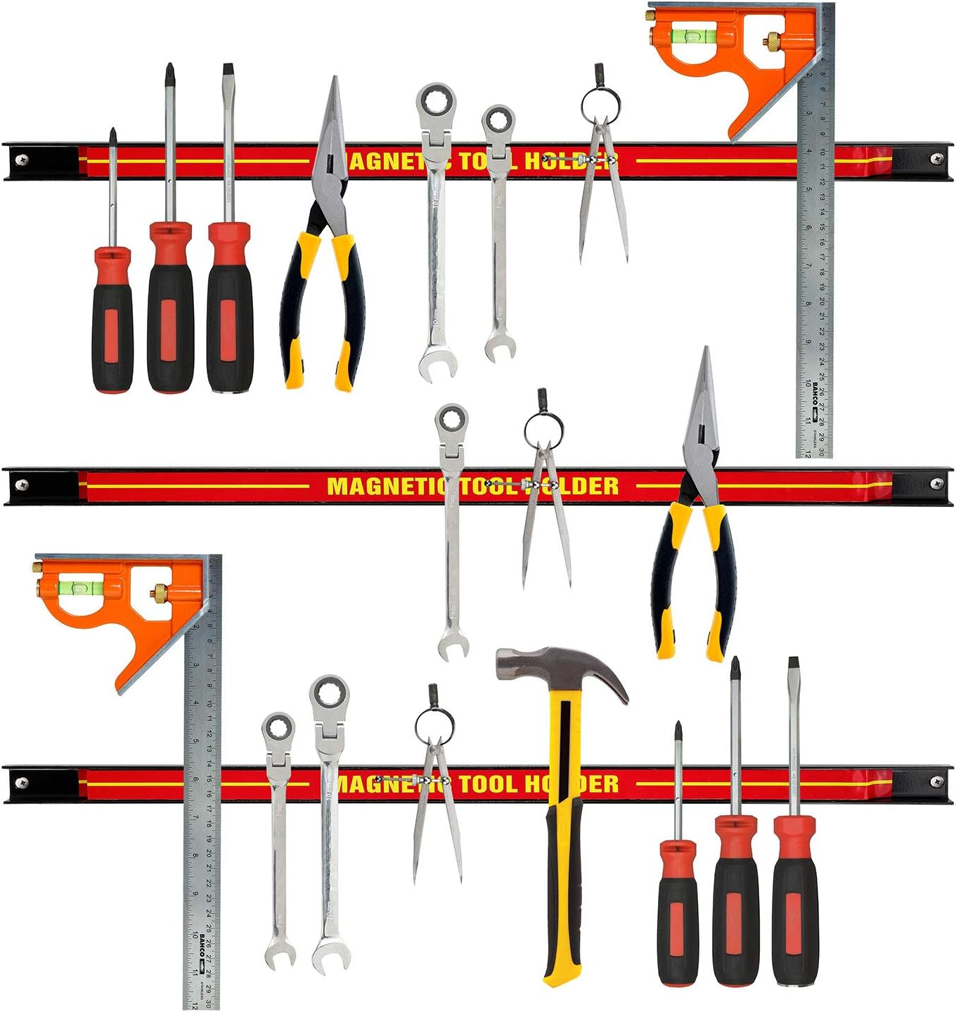Set of 3 Magnetic Tool Holder Rack - 24 Inch Heavy Duty Garage Wall Holder Strip with Magnet for Screwdriver, Wrench