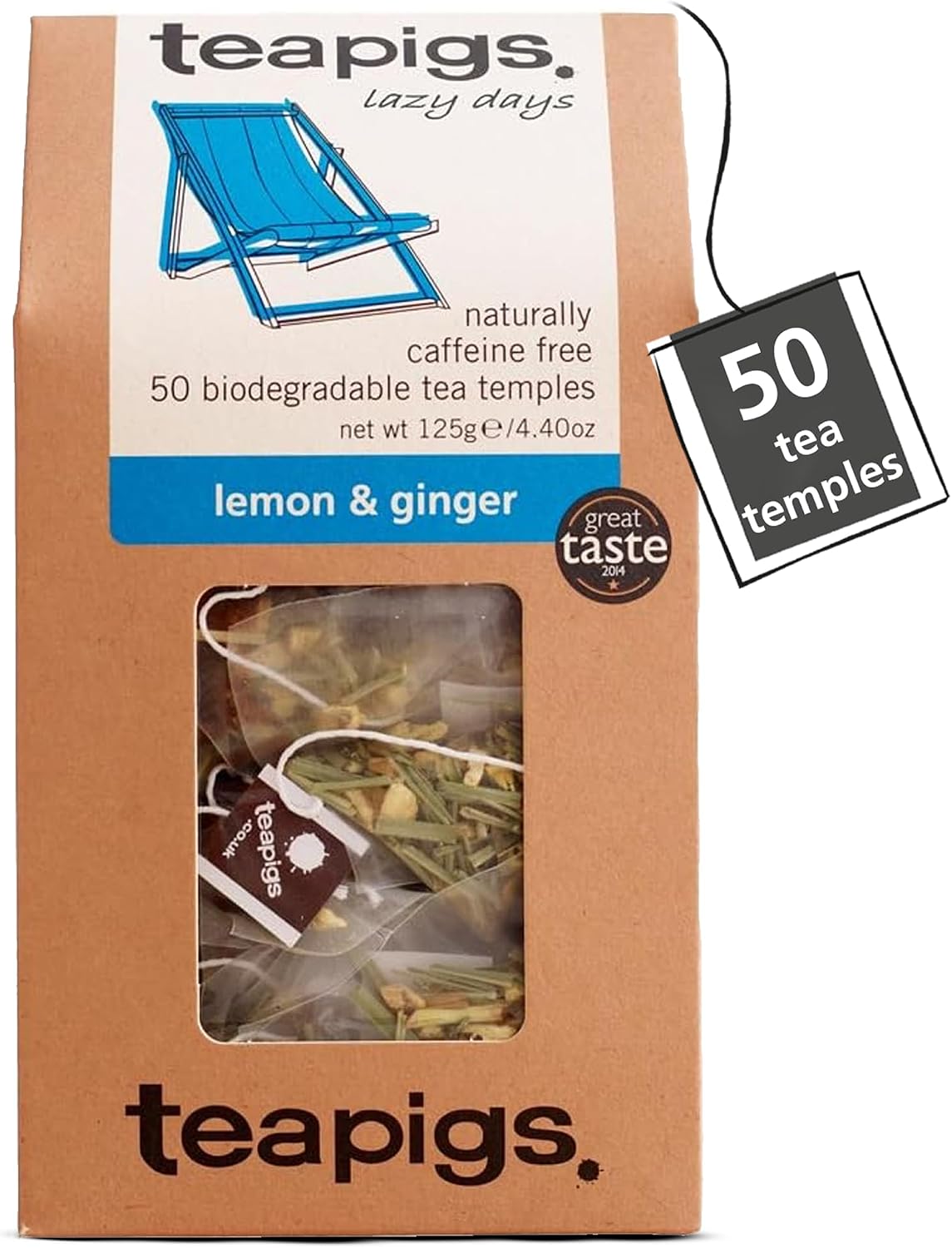 teapigs Lemon Ginger Herbal Tea Bags - Eco-Friendly Blend with Citrus, Lemongrass & Liquorice - Bold Natural Flavour - 50 Eco-Friendly Biodegradable Tea Temples (1 Pack)
