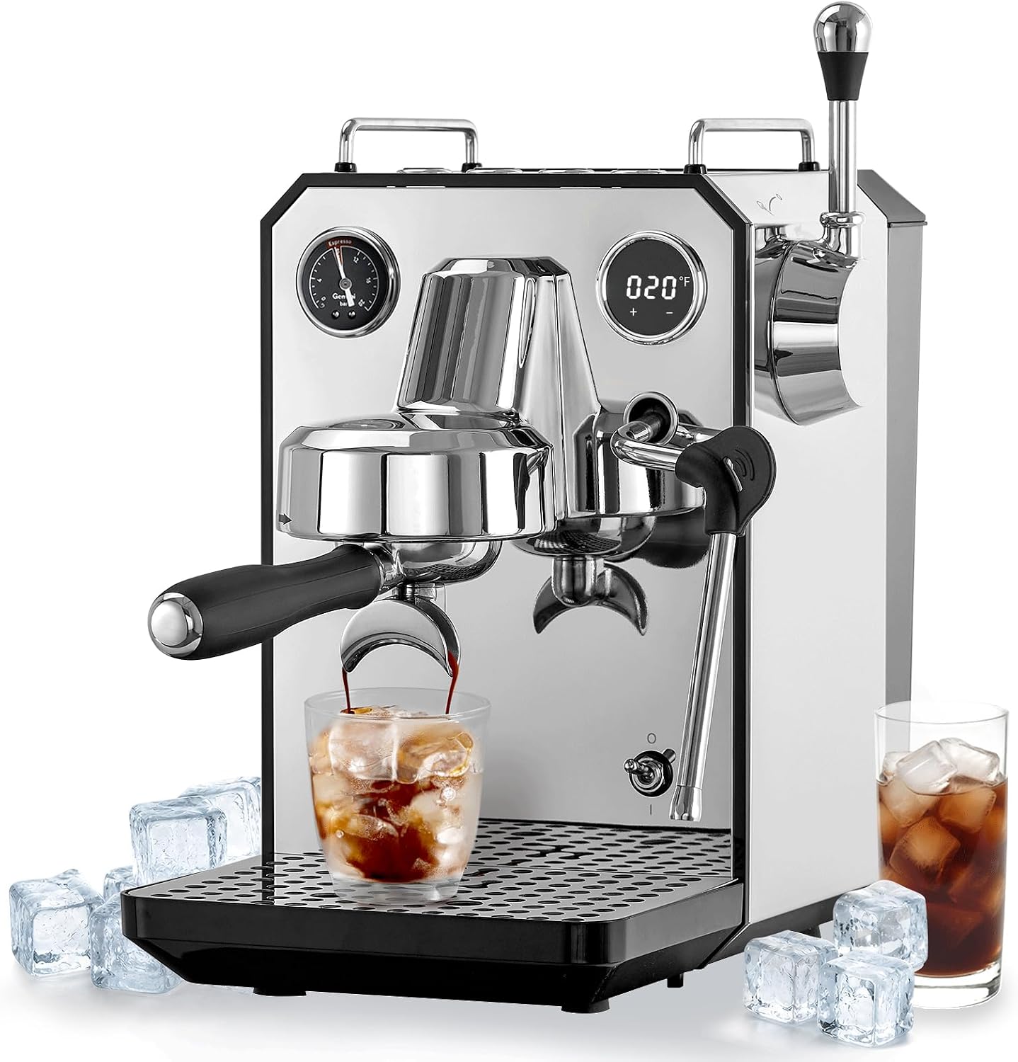 Gemilai G3006A Espresso Machine, Cold & Hot Extraction Espresso Maker for Home, Dual PID Control & Display, 15 Bar Pump, Adjustable Brew Program, Steam Wand, 57oz Tank, Stainless Steel Silver