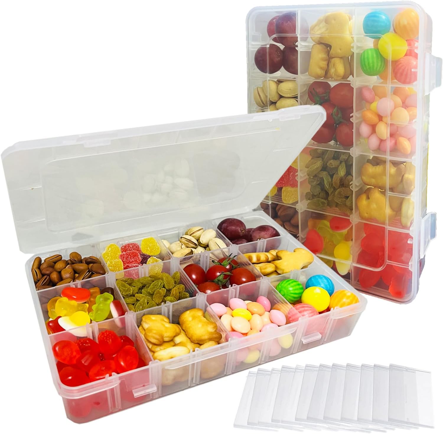 LAifu 2pack 24 Grids Clear Plastic Organizer Box Storage Container Jewelry Box with Adjustable Dividers for Beads Art DIY Crafts Jewelry Fishing Tackles(20 x 13.8 x 3.8 cm)