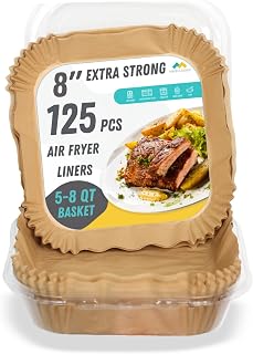 Mindful Design Air Fryer Paper Liners,125Pcs Parchment Paper, Air Fryer Disposable Paper Liner for Microwave, Non-Stick Air Fryer Liners Square Free of Bleach (8IN)