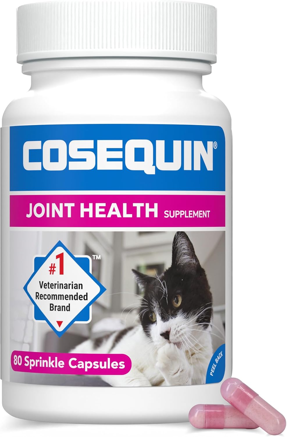 Nutramax Cosequin for Cats Joint Health Supplement, Contains Glucosamine for Cats, Plus Chondroitin, and Omega-3s, Supports Joint and Skin and Coat Health, Sprinkle Capsules, 80 Count