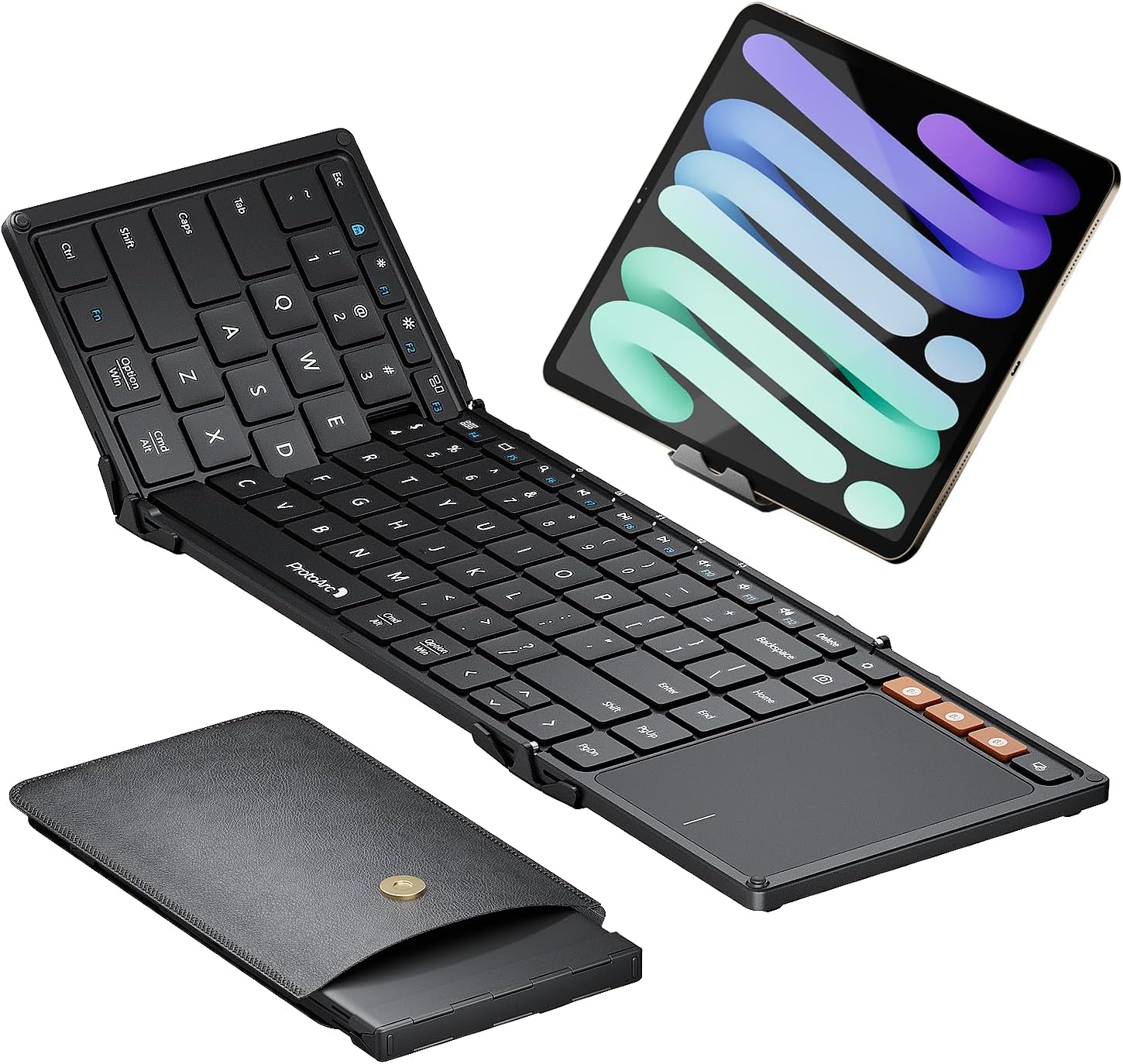 ProtoArc XK01 TP Foldable Keyboard with Touchpad, 0.65 in Keycaps, Black