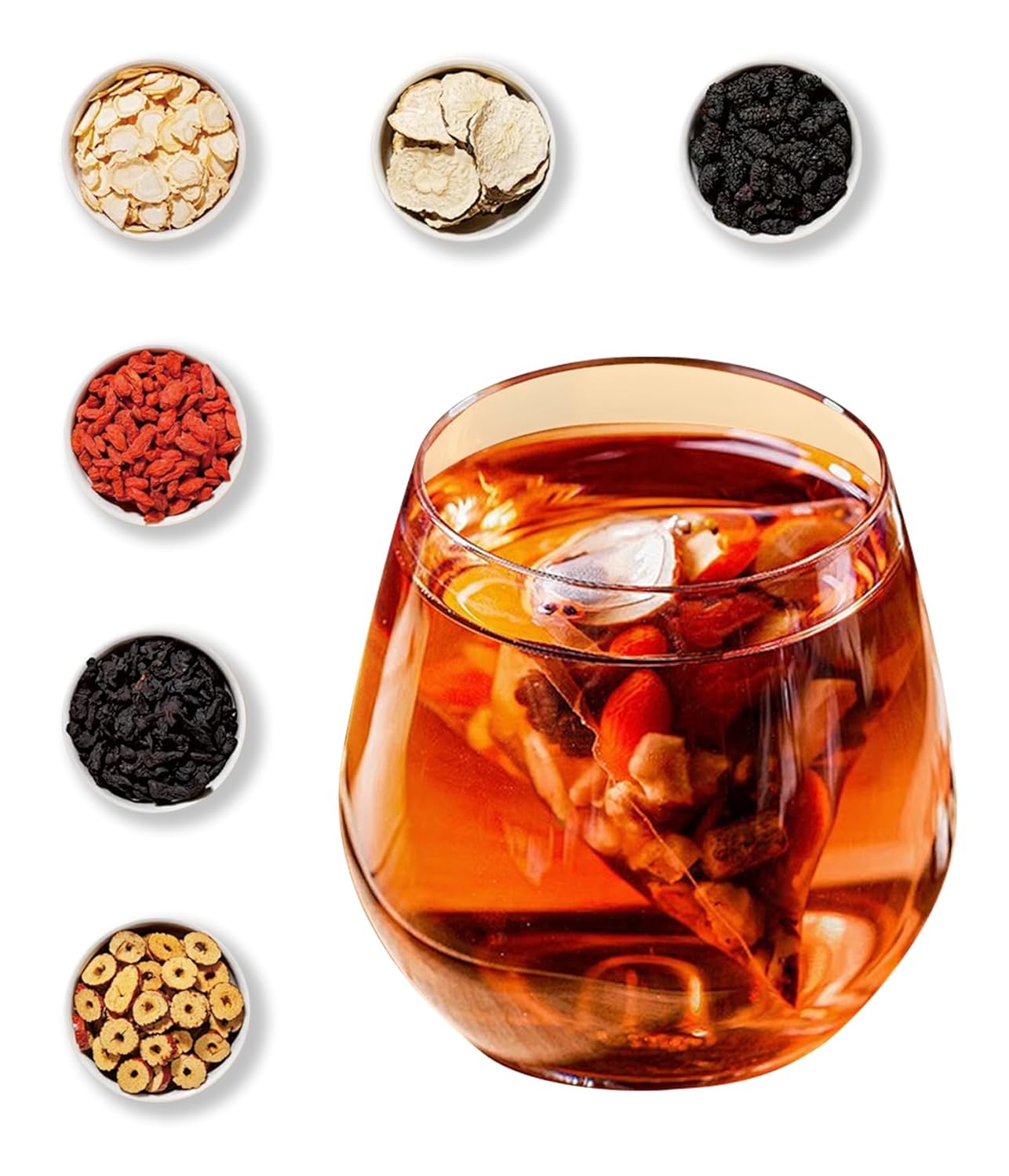 MSFOOT 6-IN-1 Ginseng Herbal Treasures Tea Bags Kidney Tea- with Goji Berry, Maca, Jujube & Mulberry & Huangjing - Energy & Vitality Support - 25 Count Resealable Bag, No Sugar, No Artificial Flavors Chinese Herbal Ginseng Blend Tea (Caffeine-Free)