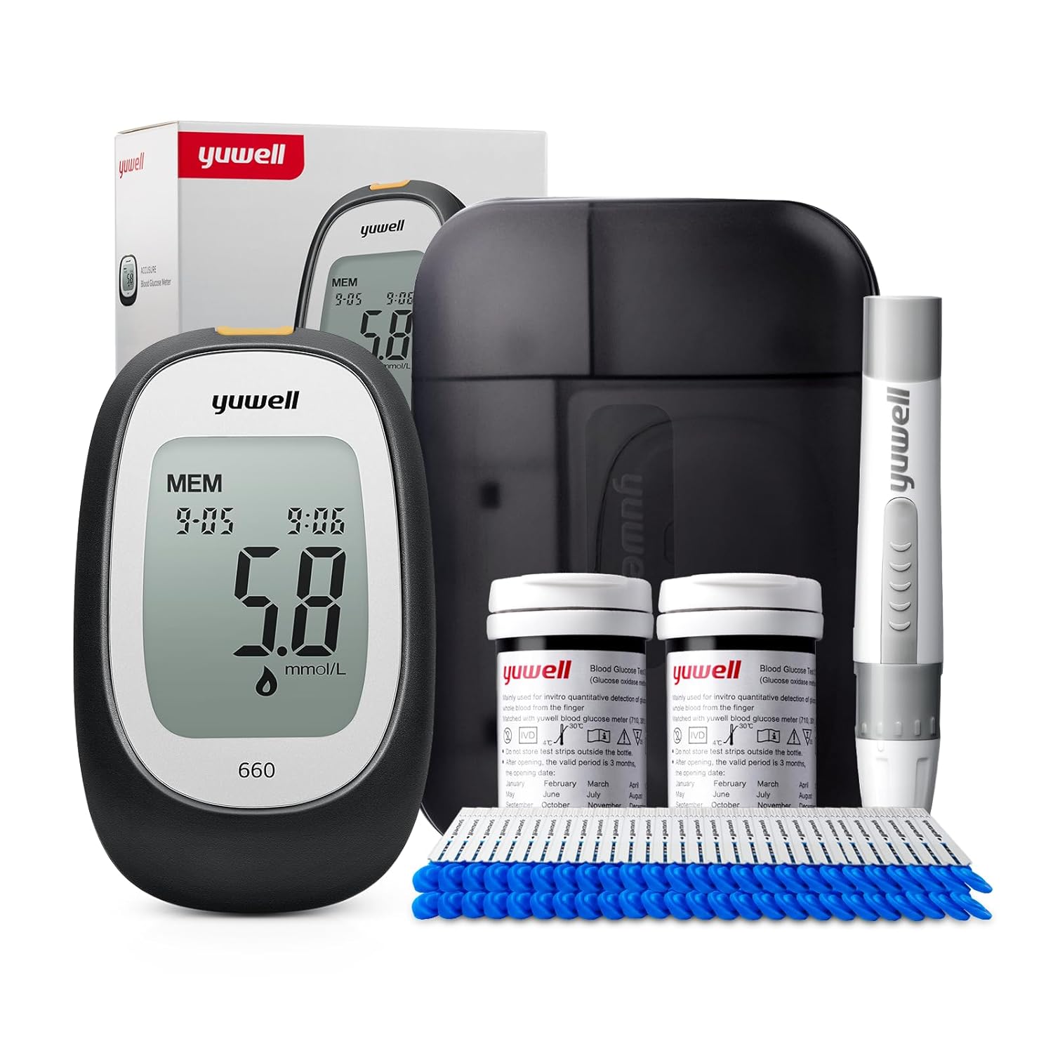 yuwell Blood Glucose Monitor, Blood Sugar Testing Kit with Test Strips x 50 and Lancets x 50, Glucometer Ideal for Home Use (Model 660)