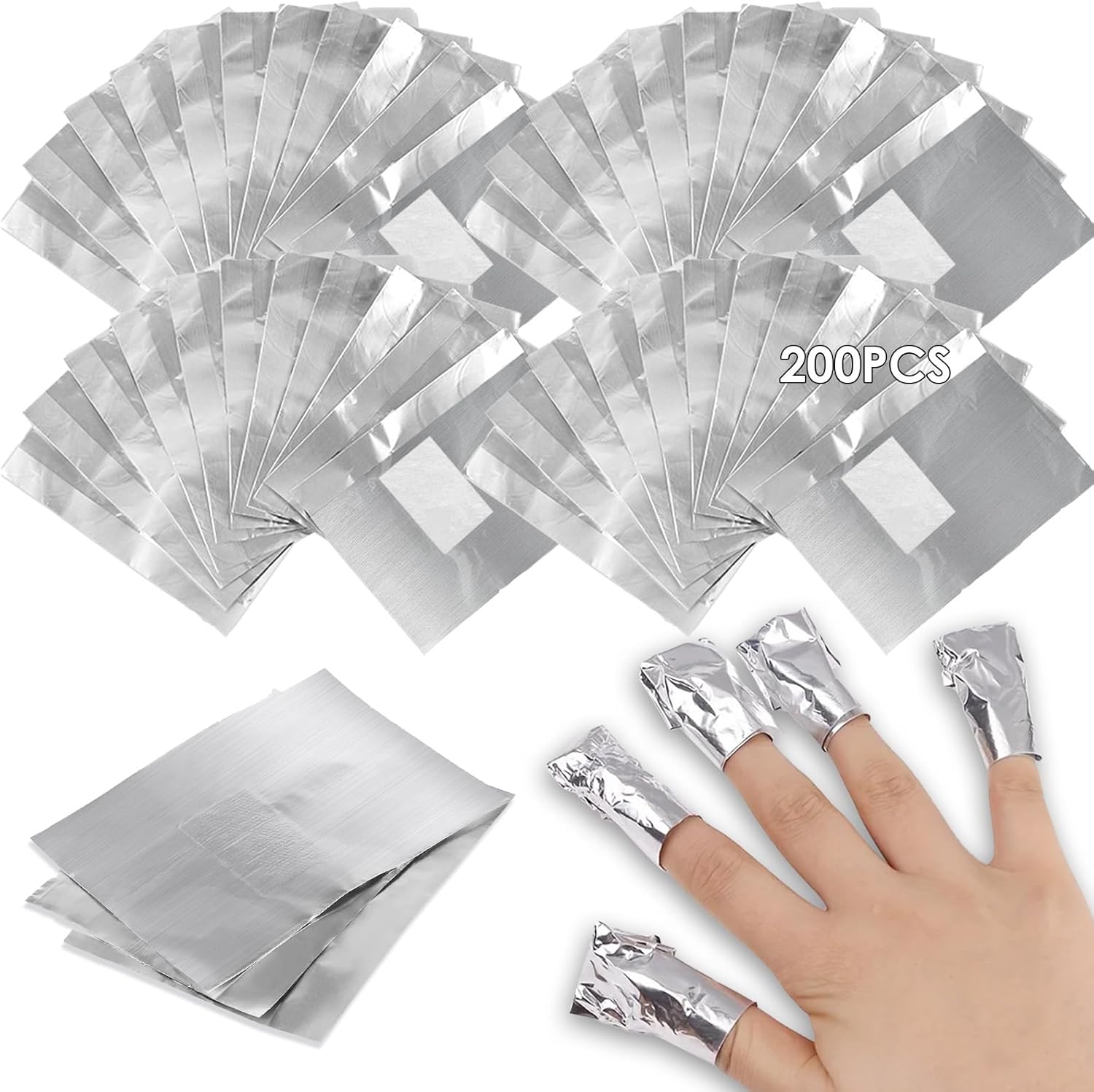 200 Pcs Foil Nail Wraps, Aluminium Wraps Remover with Lint-Free Cotton Pads for Manicure Nail Art Cleaner, Fast & Gentle Soak Off Gel Polish Removing