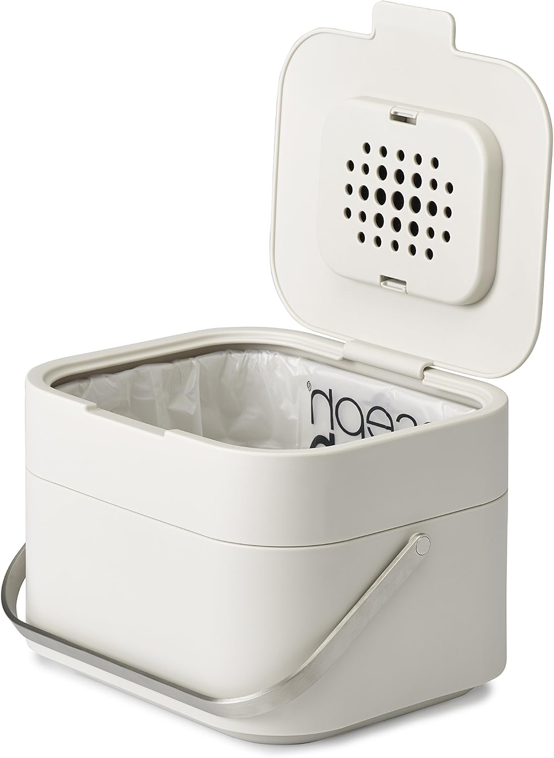 Joseph Joseph Intelligent Waste, Stack 4 Kitchen Food Waste Compost Caddy Recycling Bin with Odour Filter, 4 Litre / 1 Gallon - Stone