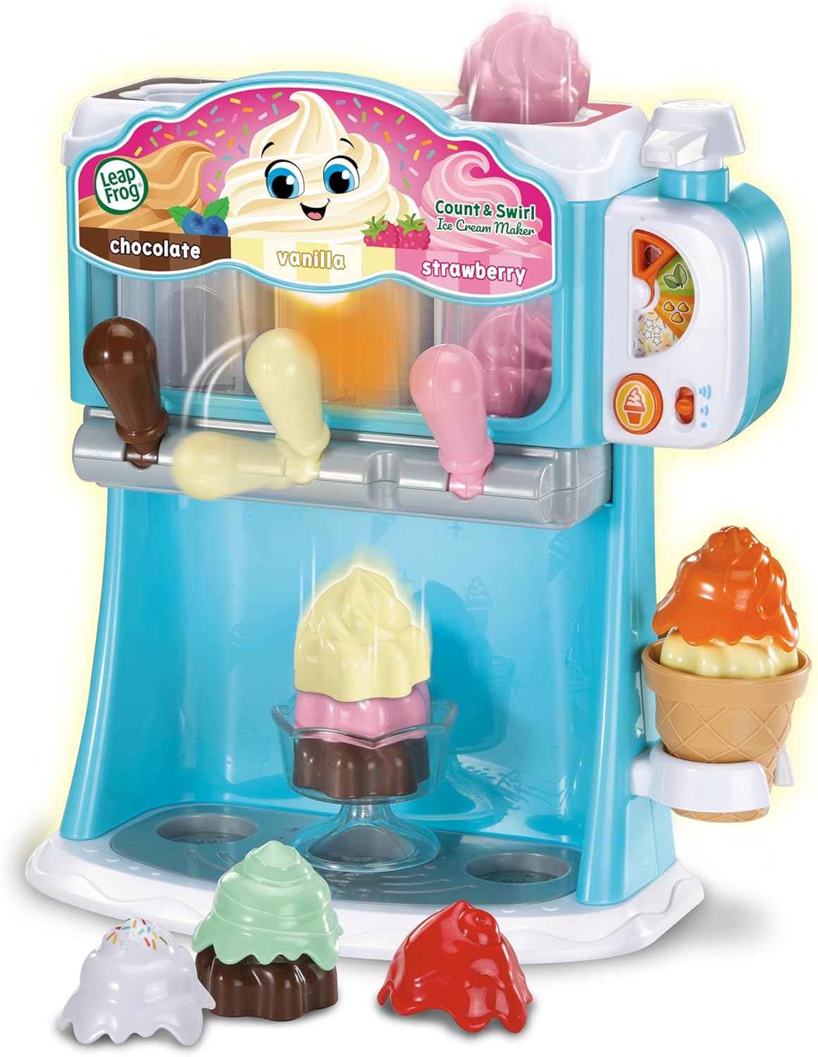 LeapFrog Count and Swirl Ice Cream Maker, Interactive Roleplay Toy with 12 Play Pieces, Pretend Play Kitchen Toy Teaches Colours and Flavours, Toddler Toy for 2, 3, 4Plus Years, English Version