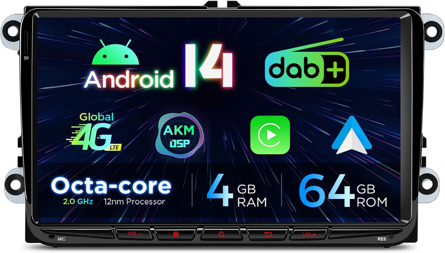XTRONS 9" Android 14 DAB+ Car Stereo for VW Candy Golf Jetta Passat Touran Skoda Yeti Seat, Octa Core 4+64GB Radio Player 4G AKM DSP 2K CarAutoPlay Auto GPS Navigation Bluetooth New UI Cooling System