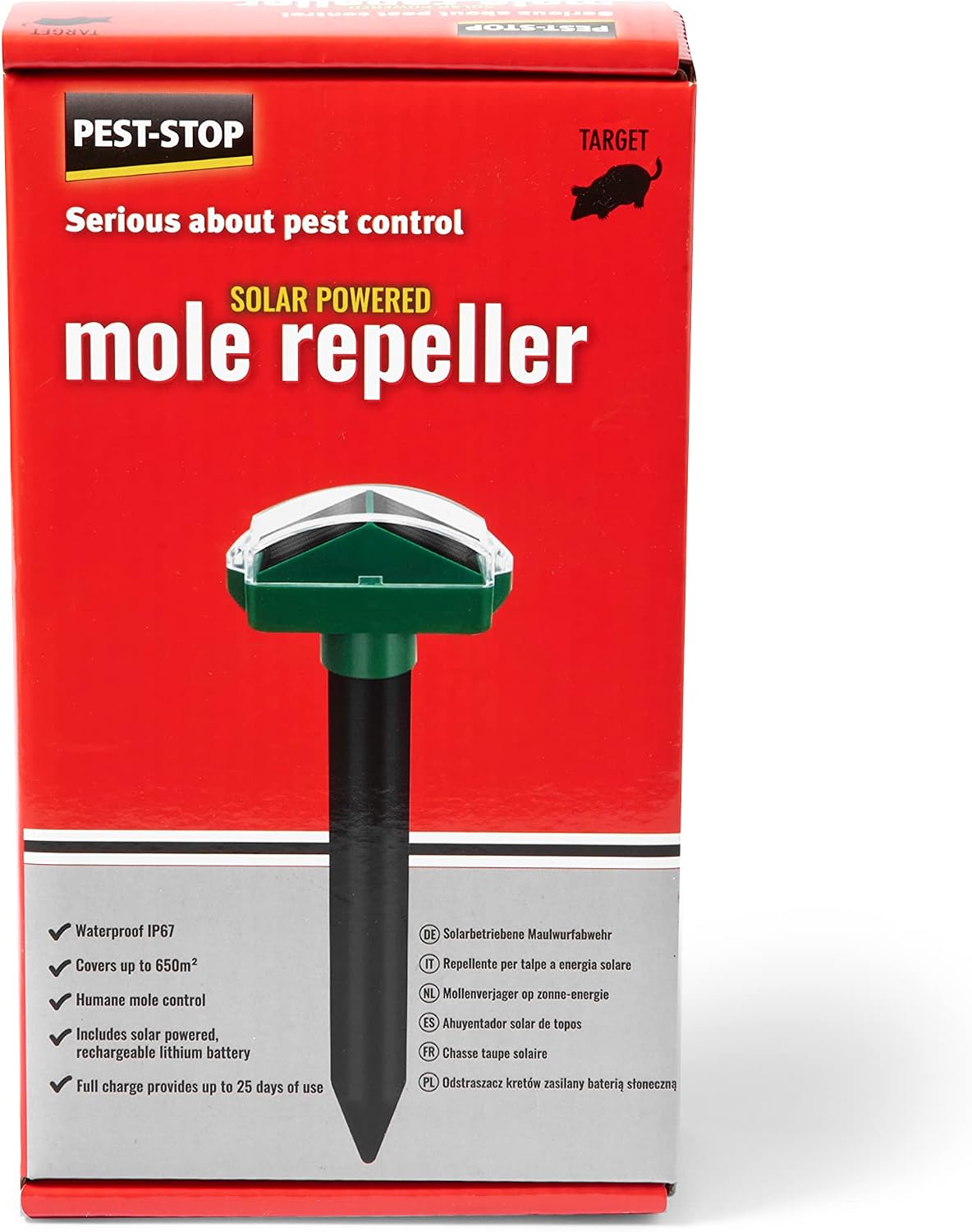 Pest-Stop Solar Powered Mole Repeller – Ultrasonic Sonic Pest Deterrent for Garden – Waterproof Stakes for Moles, Voles, Gophers and Rodents – Solar Powered Outdoor Use – Covers 650m²