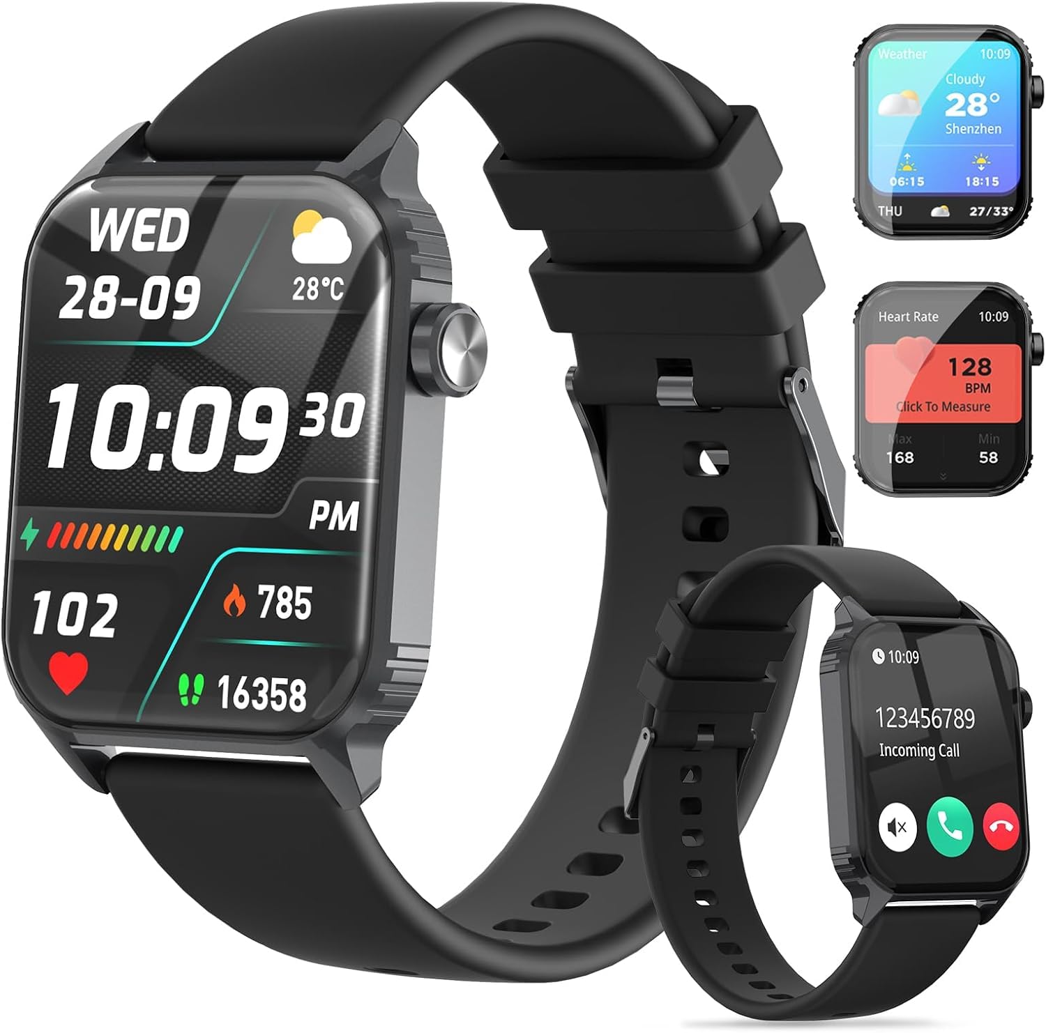 Smart Watches for Women Men, 1.83" HD Smartwatch with 120 Sports Modes, IP67 Waterproof, Bluetooth Call and Music Control;Heart Rate and Sleep Monitor (Black)