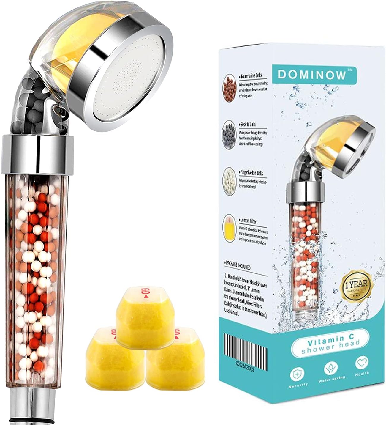 Vitamin C Shower Head with Handheld, Hard Water Softener, High Pressure Shower Head with Filter, Water Saving Spray Handheld Showerheads with 3 Balms, Base for Dry Skin & Hair