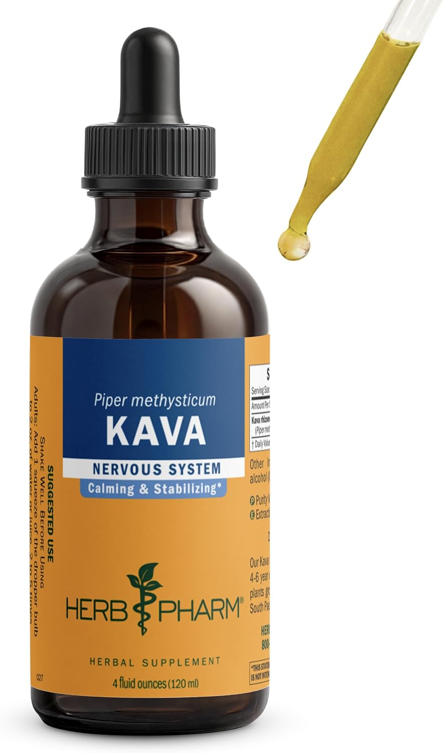Herb Pharm Kava Root Liquid Extract: Reduces Stress, Relaxing, Vegan, Non-GMO Kava Kava Tincture for Calm & Relaxed Mind, Made with Noble Kava, Gluten-Free, Up to 3 Month Supply, 4 oz
