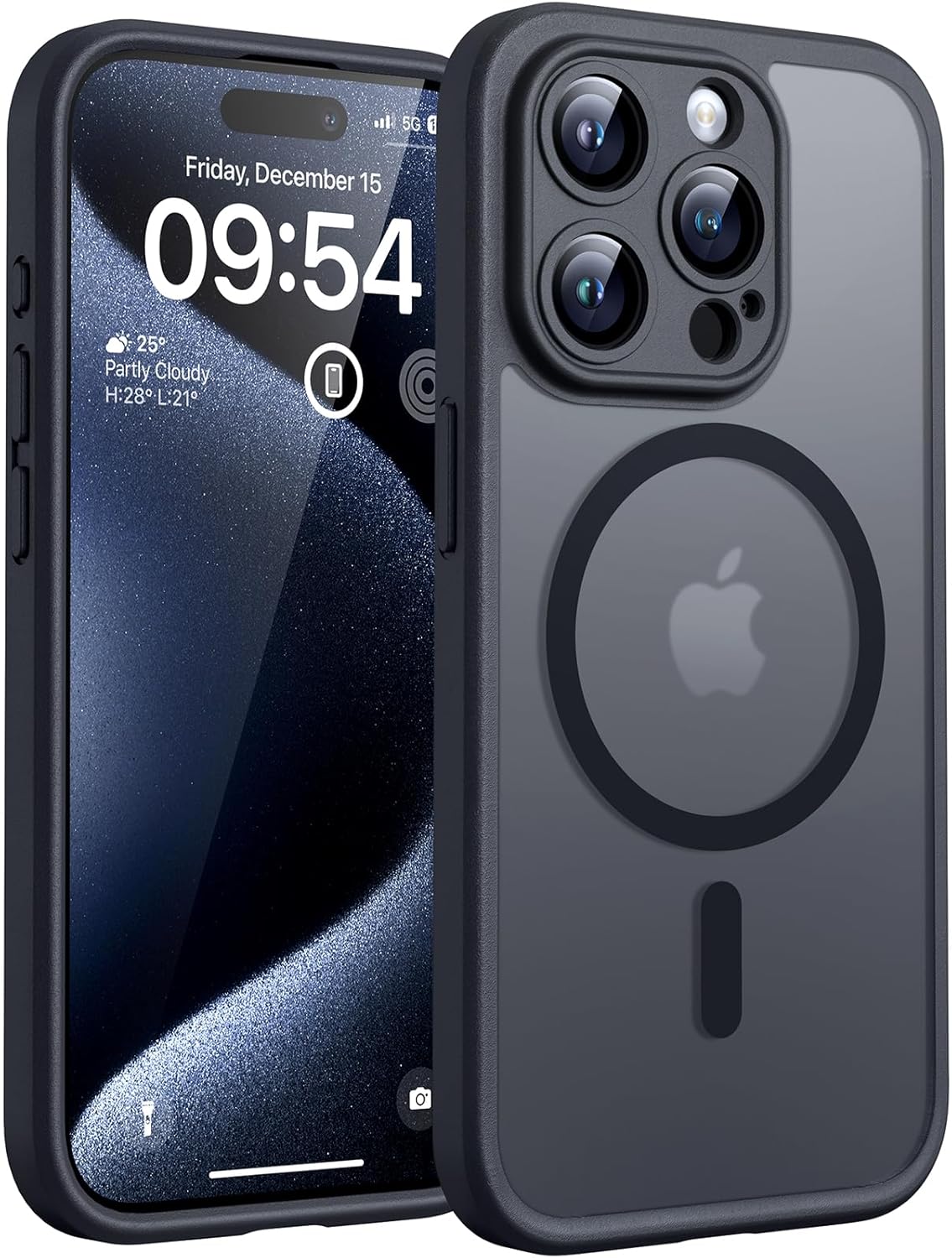 TOCOL Magnetic for iPhone 15 Pro Case 6.1-Inch, Fit for MagSafe, Upgraded [Full Camera Protection], [14FT Military Grade Drop Tested] Shockproof Slim Translucent Matte Back Phone Cover (Black)