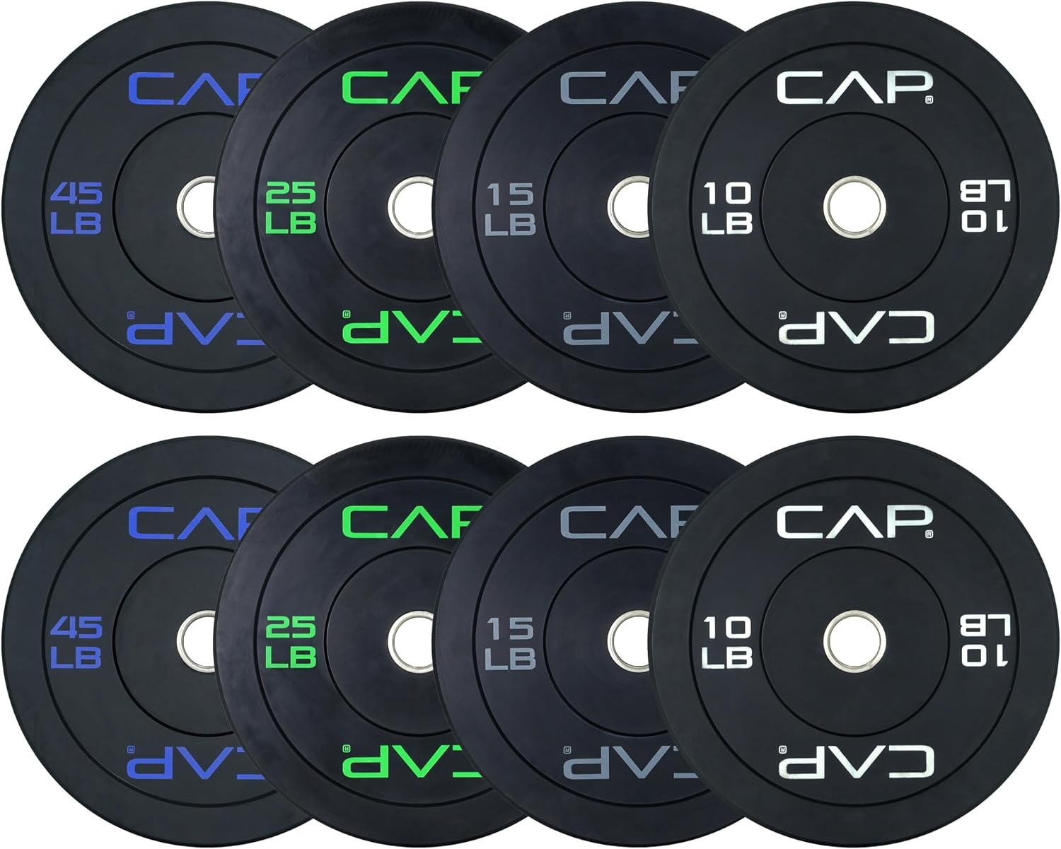 CAP 2-inch Olympic Bumper Plate Weight Set | 100-370 lbs | Multiple Colors | Storage Rack Optional