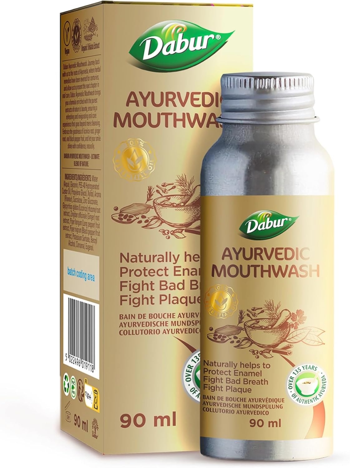 Dabur Ayurvedic Oil Mouth Wash 90ml - Enamel Protection, Bad Breath Fighter, Plaque Defence, Freshens Breath & Gum Health | Oral Care Product - Natural Herbal Formula