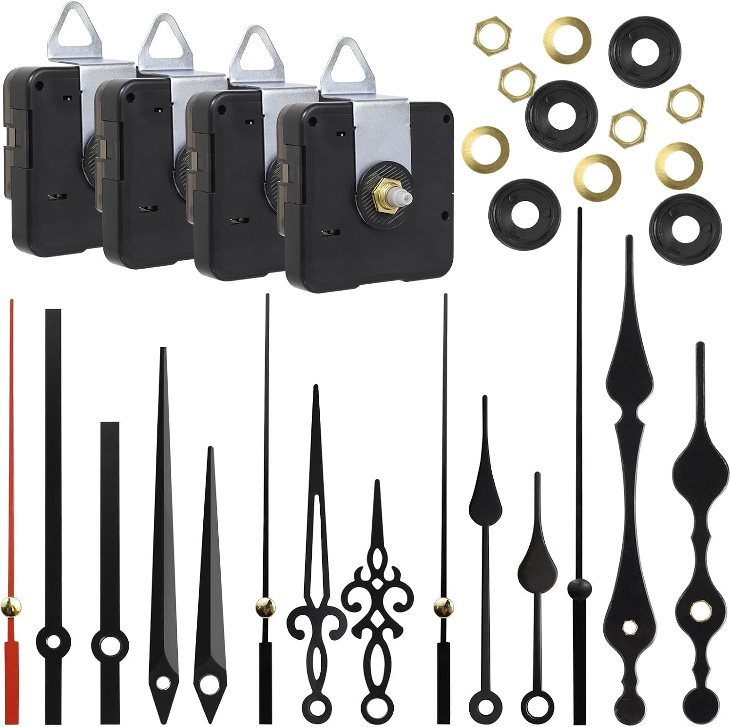 4PCS Quartz Clock Movement Clock Hands Wall Clock Mechanism Long Axis and Short Axis Clocks Inserts Replacement Silent Clocks Mechanism Kit with 5 Sets of Hands for Repair